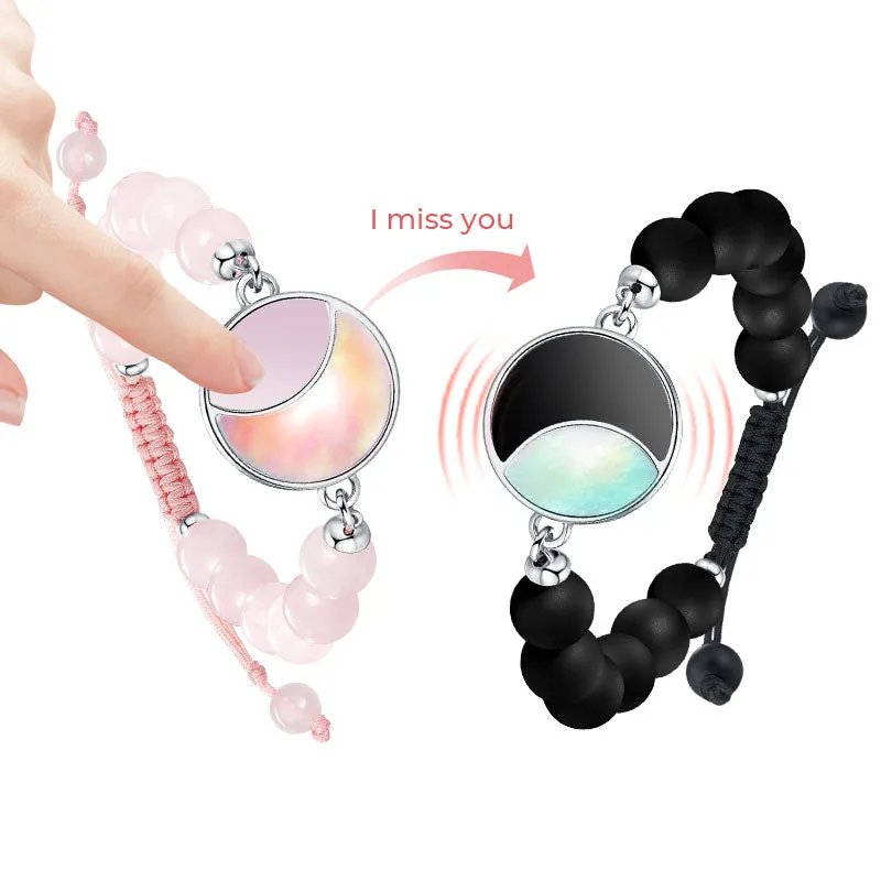 Lunar Glow Touch Bracelets with Rose Quartz and Black Onyx Beads sold by Totwoo product image thumbnail 2