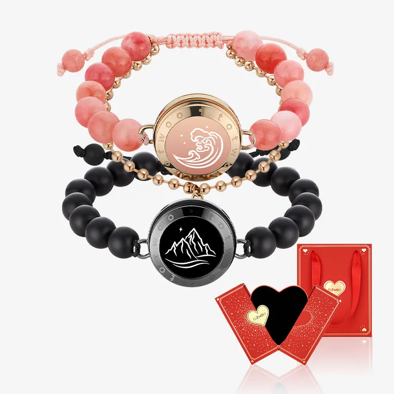 [Connected in Red Gift Packaging] Mountain & Sea Touch Bracelets with Black Agate & Pink Persian Jade sold by Totwoo