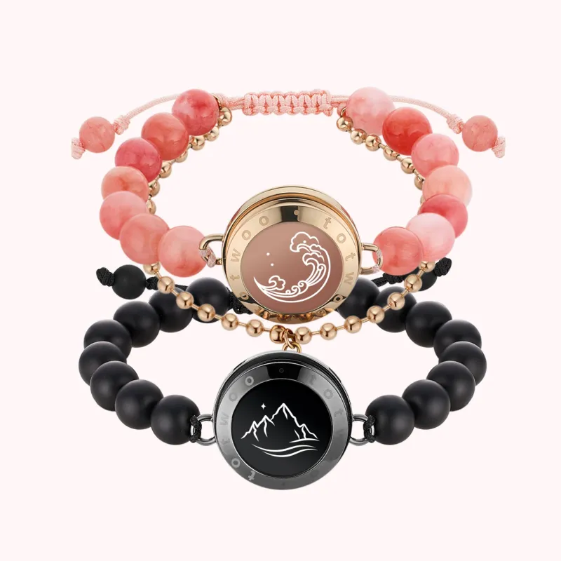 Mountain & Sea Touch Bracelets with Black Agate and Pink Persian Jade sold by Totwoo