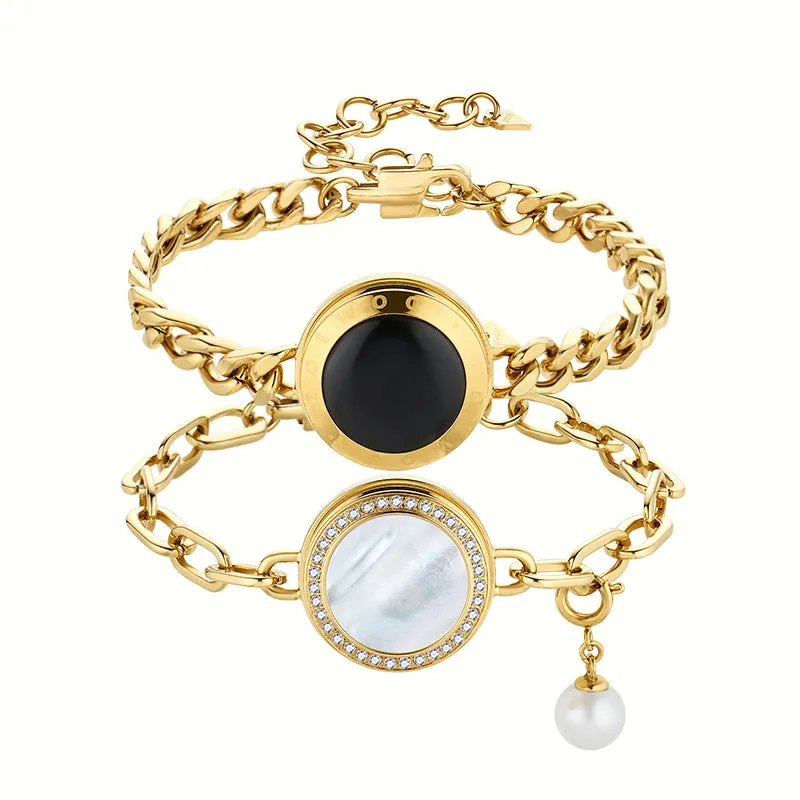 Soulmate 2.0 Touch Bracelets(Gold Cuban Chain+Gold Figaro Chain) sold by Totwoo