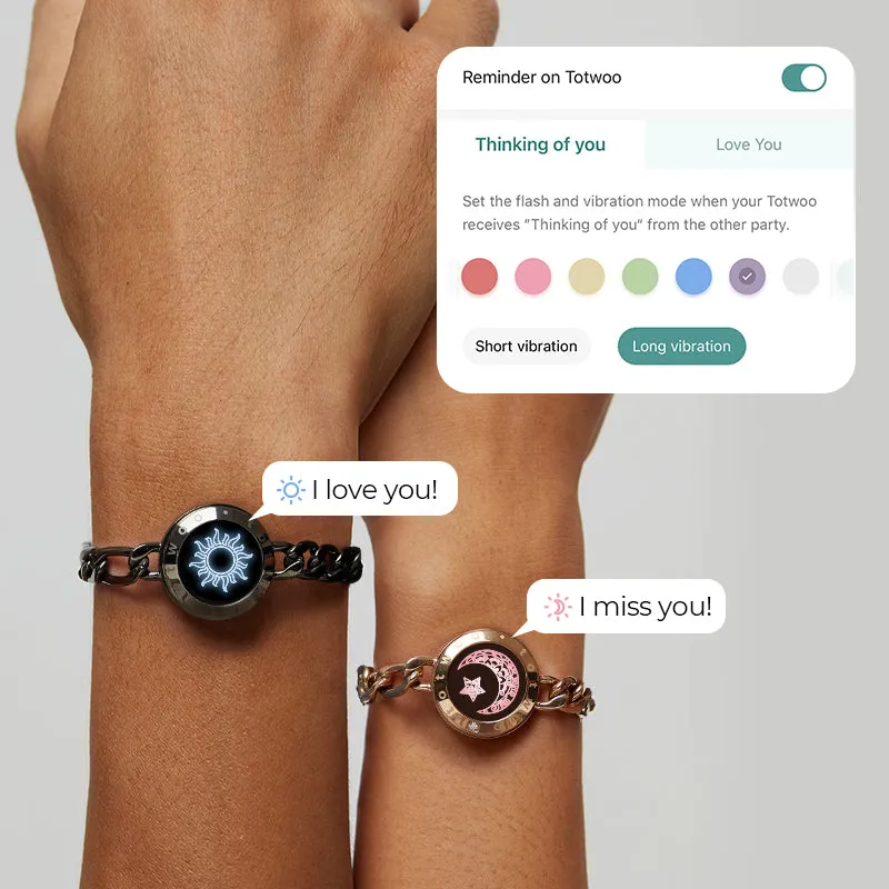 Sun & Moon Touch Bracelets with Figaro Chain (Black+Rose Gold) sold by Totwoo product image thumbnail 4