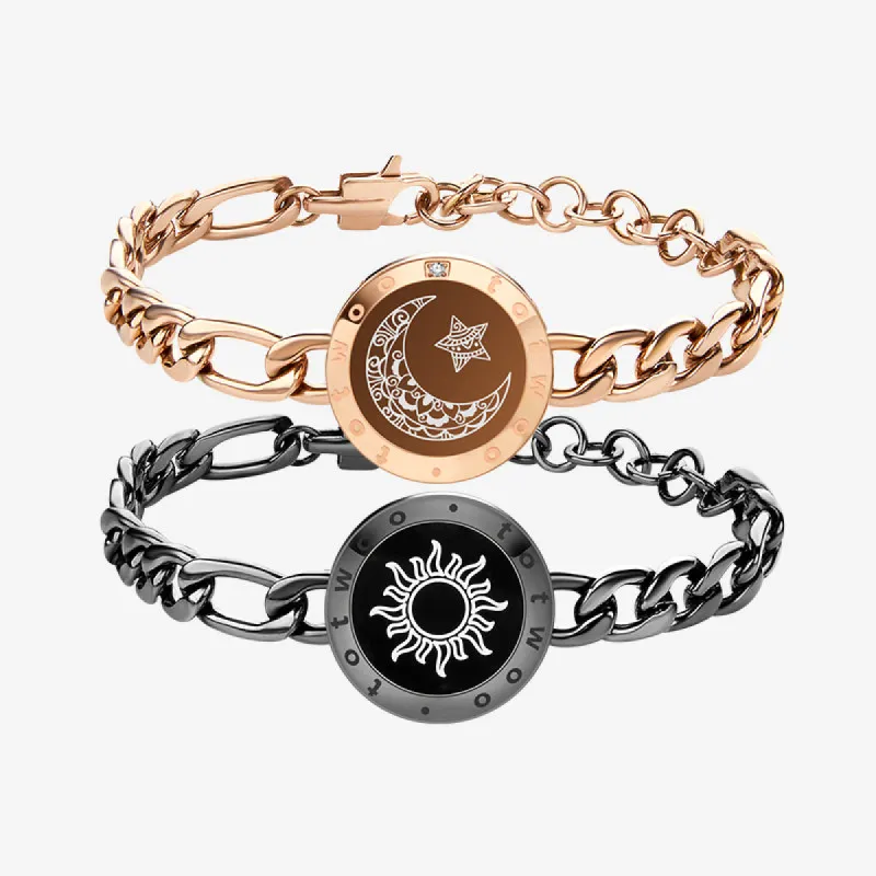 Sun&Moon Touch Bracelets with Figaro Chain (Black+Rose Gold) sold by Totwoo