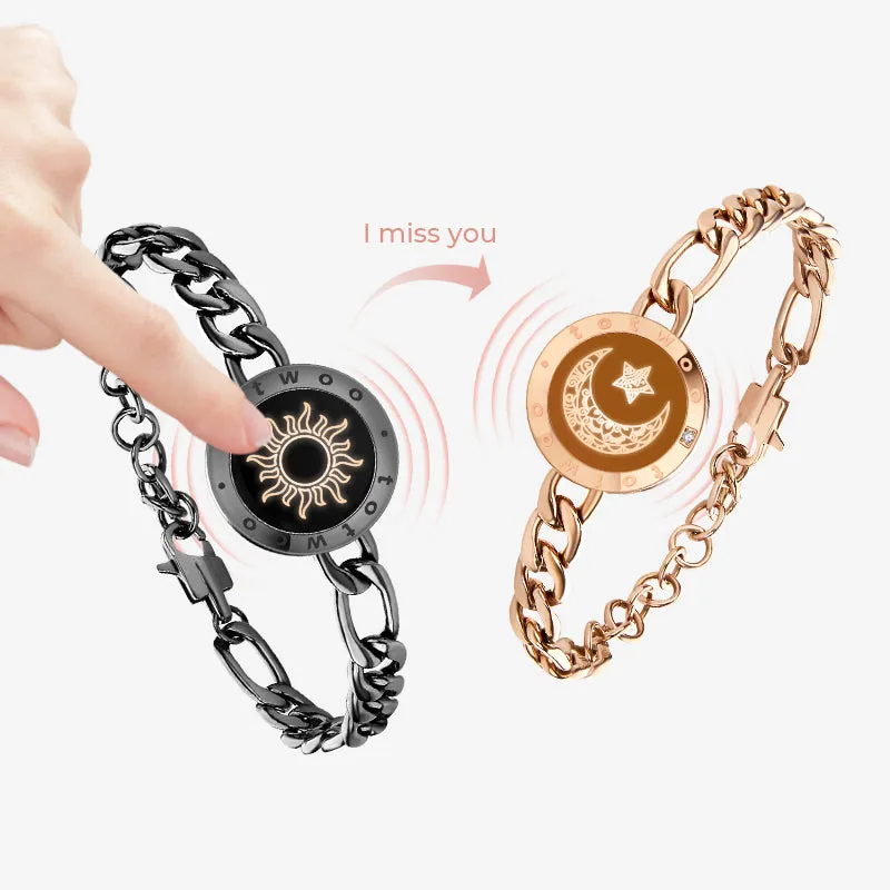 Sun & Moon Touch Bracelets with Figaro Chain (Black+Rose Gold) sold by Totwoo product image thumbnail 2