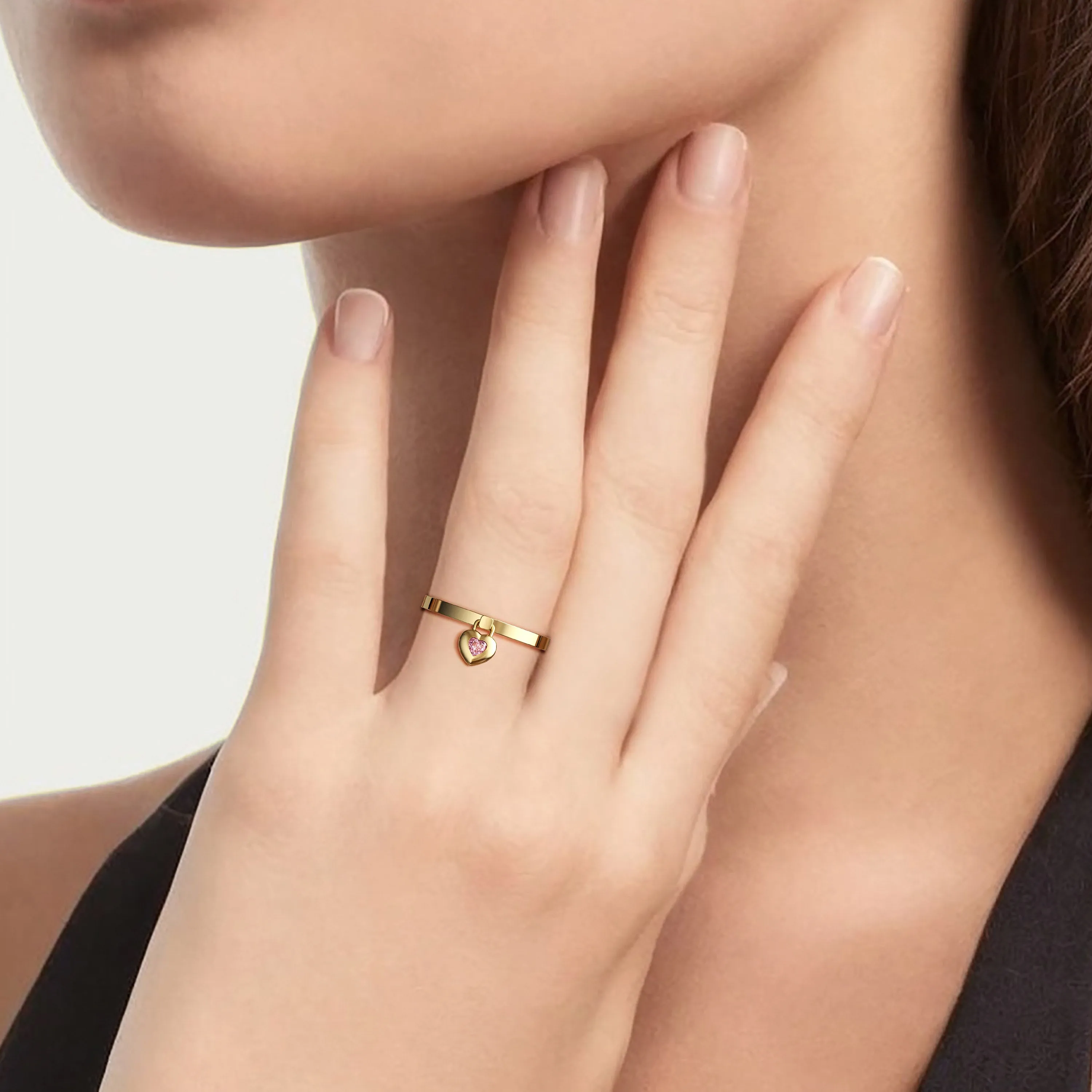 Pink Heart Dangle Love Lock Ring sold by Vanimy Jewelry product image thumbnail 2