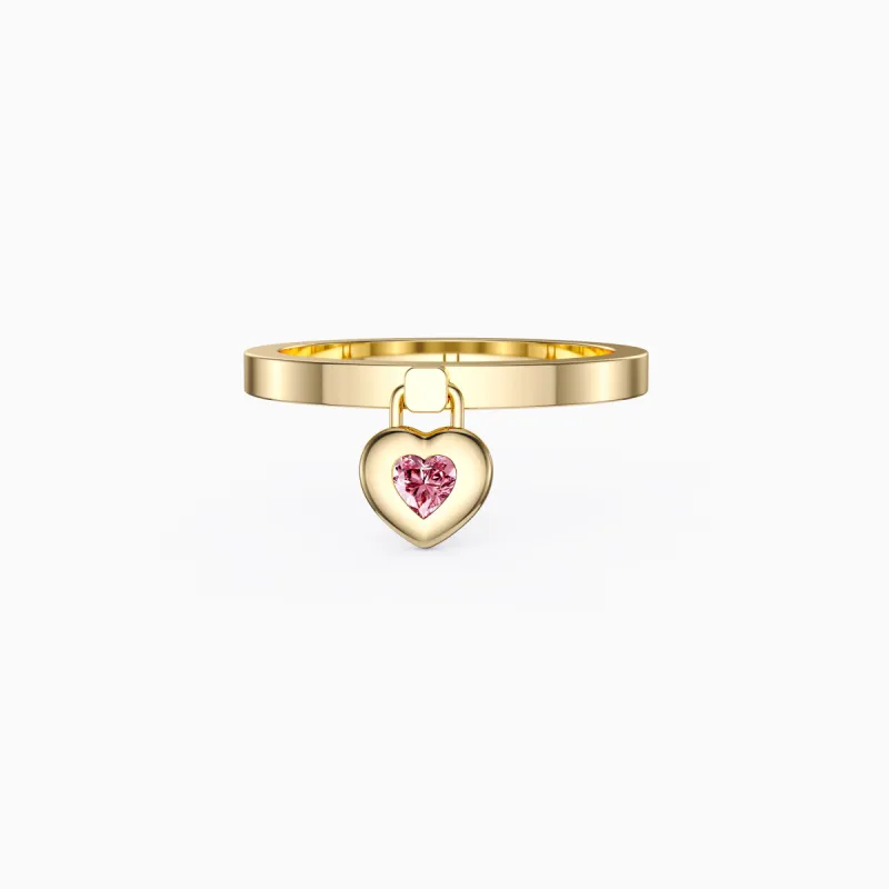 Pink Heart Dangle Love Lock Ring sold by Vanimy Jewelry