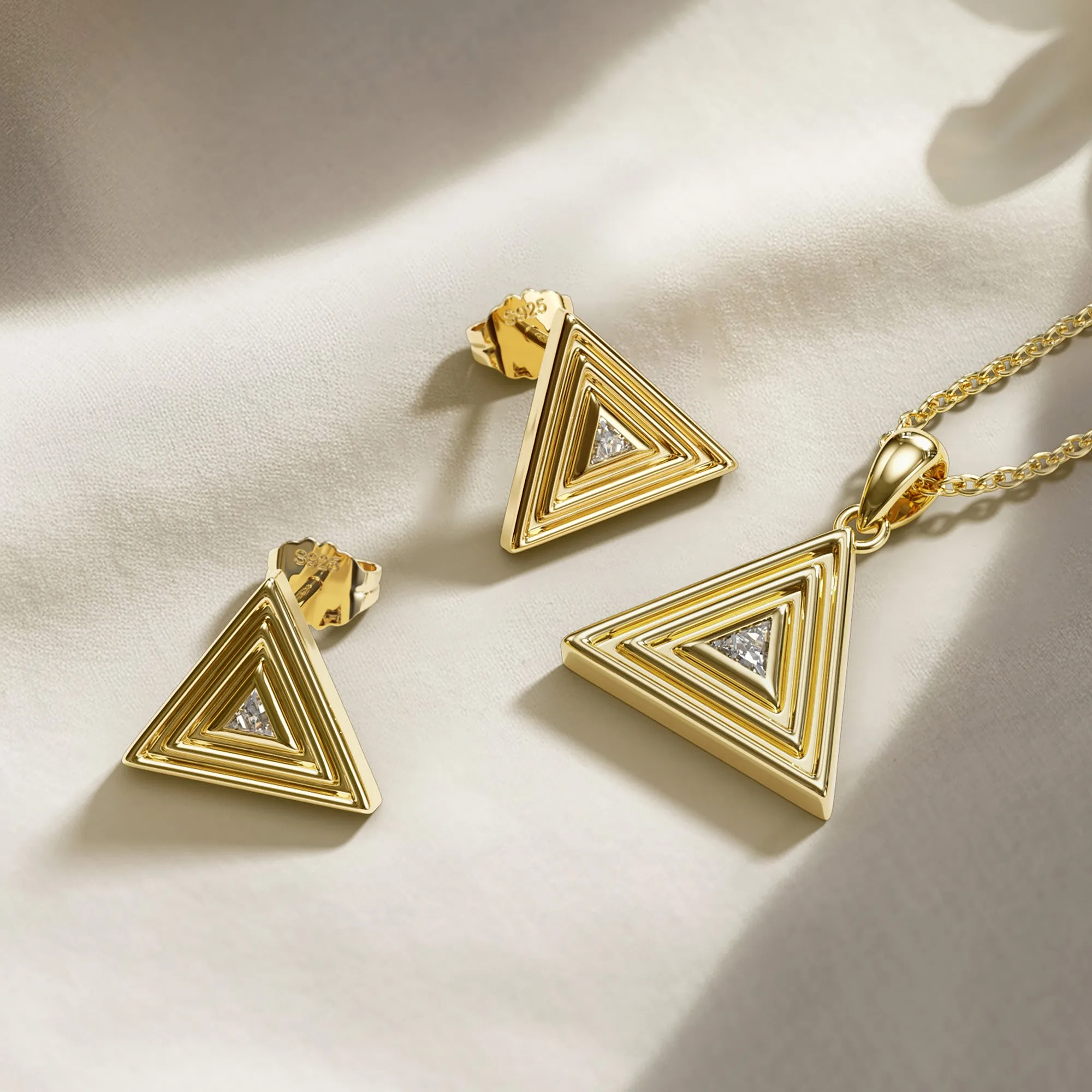 Geometric Triangle Tribe Trillion Cut Stud Earrings sold by Vanimy Jewelry product image thumbnail 4