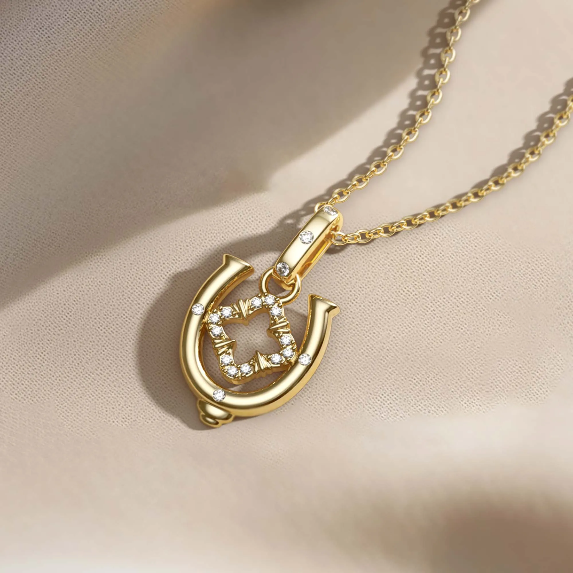 Horseshoe Four Leaf Clover Luck Charm Pendant sold by Vanimy Jewelry product image thumbnail 3