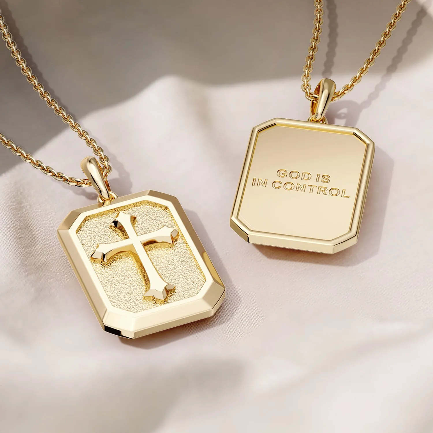 God Is In Control Cross Medallion Pendant Engraved Necklace sold by Vanimy Jewelry product image thumbnail 4