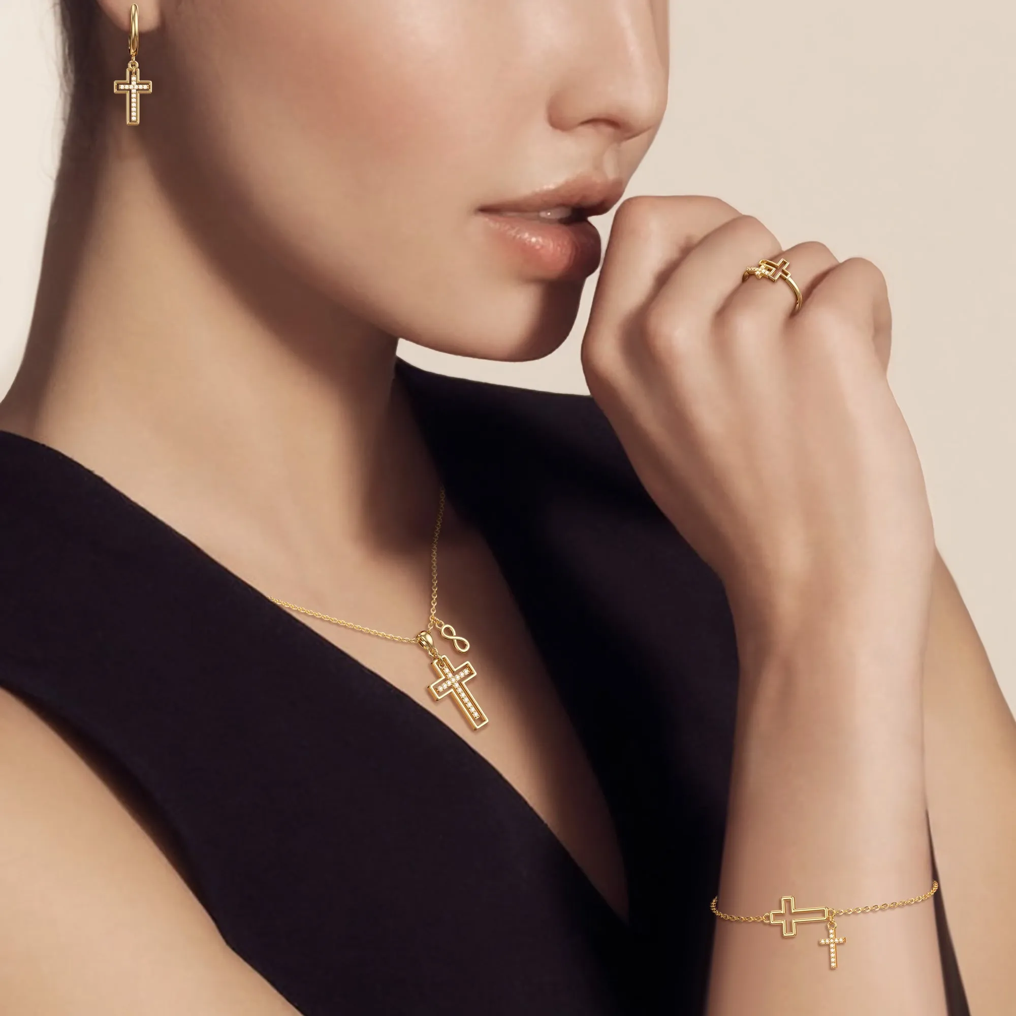 Gold Cutout Double Cross Necklace sold by Vanimy Jewelry product image thumbnail 3