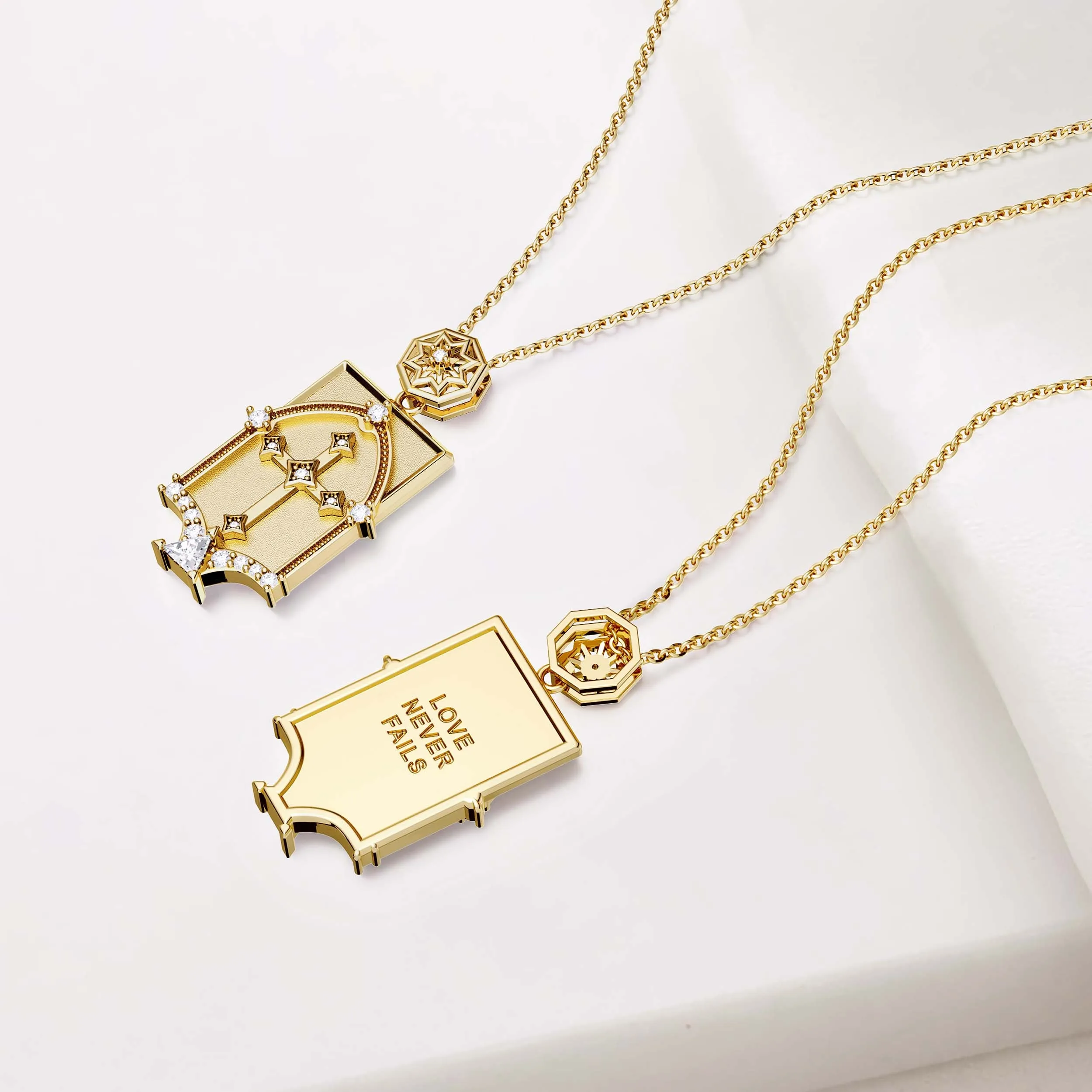 Love Never Fails Cross Dome Pendant Engraved Necklace sold by Vanimy Jewelry product image thumbnail 4