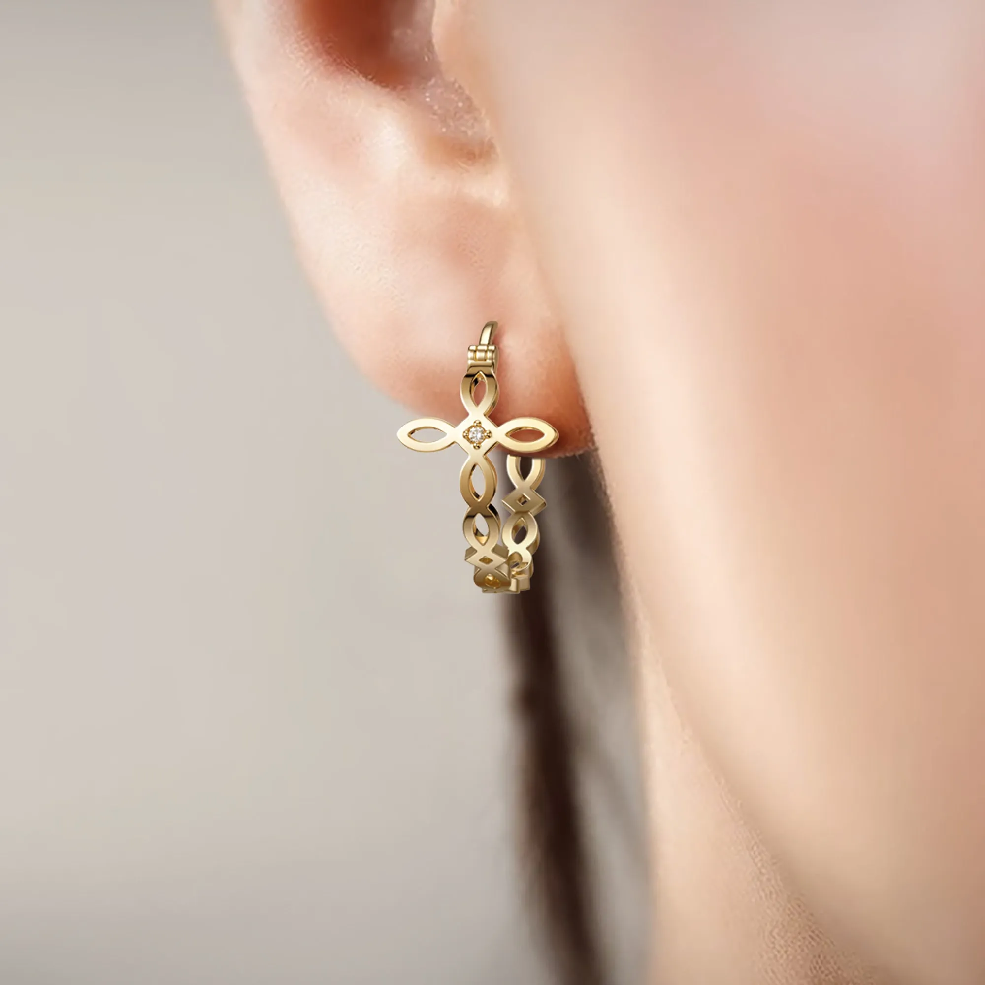 Divine Harmony Ichthys Cross Faith Protection Hoop Earrings sold by Vanimy Jewelry product image thumbnail 2