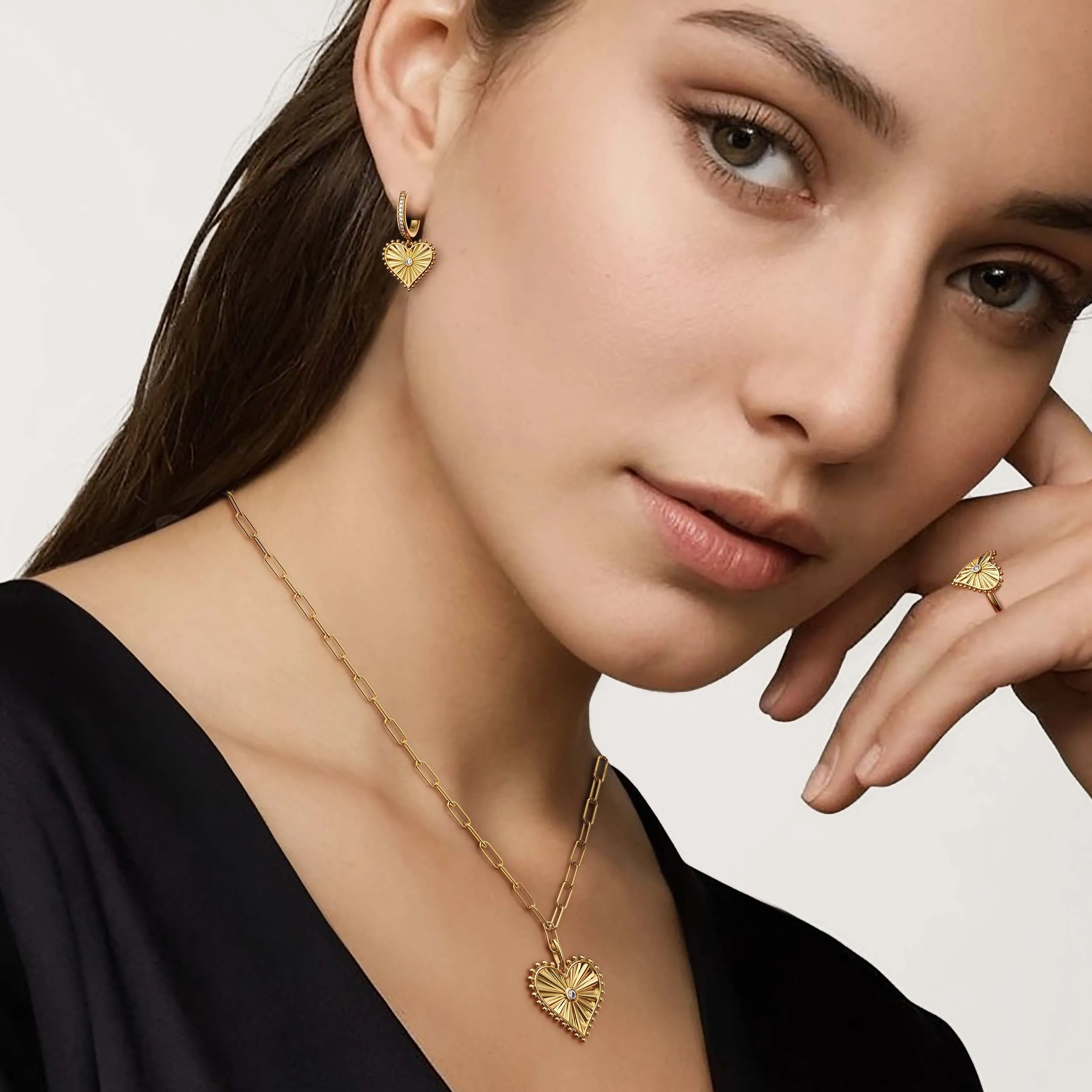 Beaded Heart with Radiating Sunbeam Love Hoop Earrings sold by Vanimy Jewelry product image thumbnail 3