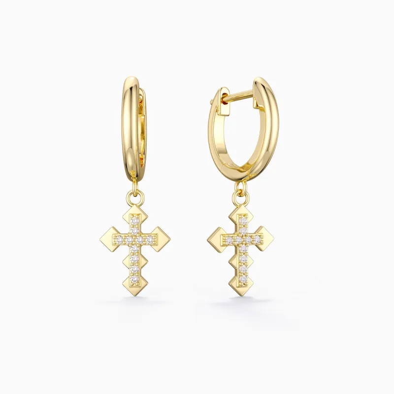 Gold Circle Cross Dangle Earrings sold by Vanimy Jewelry