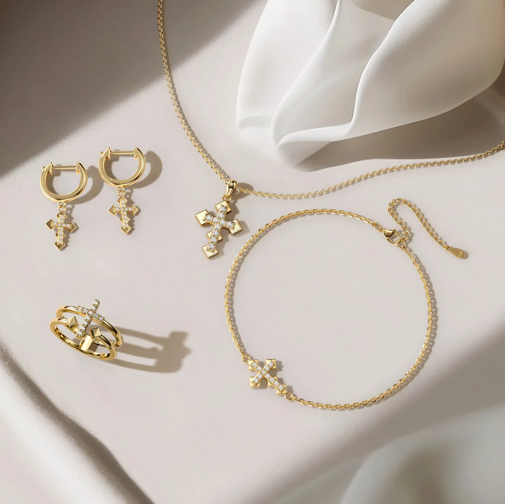 Gold Circle Cross Dangle Earrings sold by Vanimy Jewelry product image thumbnail 2