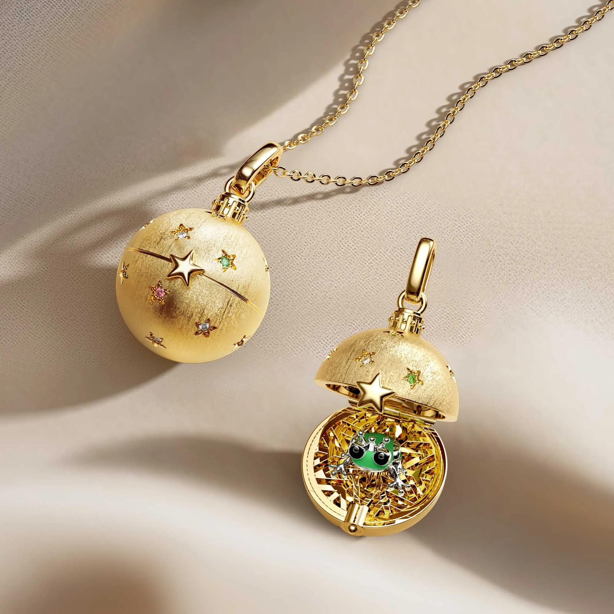 Frog Prince Surprise Celestial Pave Rainbow Color Star Amulet Christmas Ball Locket Pendant sold by Vanimy Jewelry product image thumbnail 2