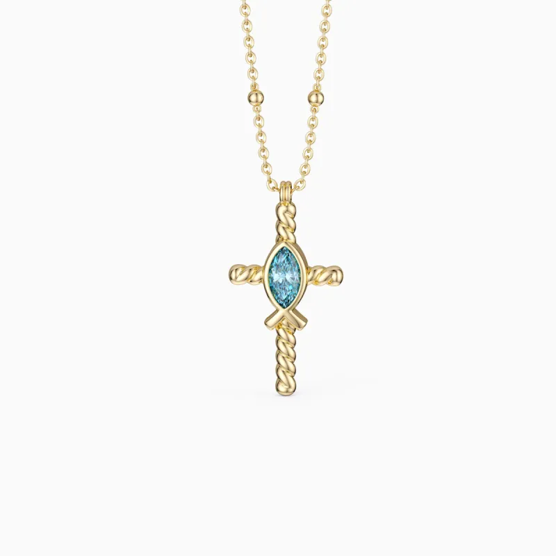 Jesus Fish And Cross Solitaire Necklace sold by Vanimy Jewelry