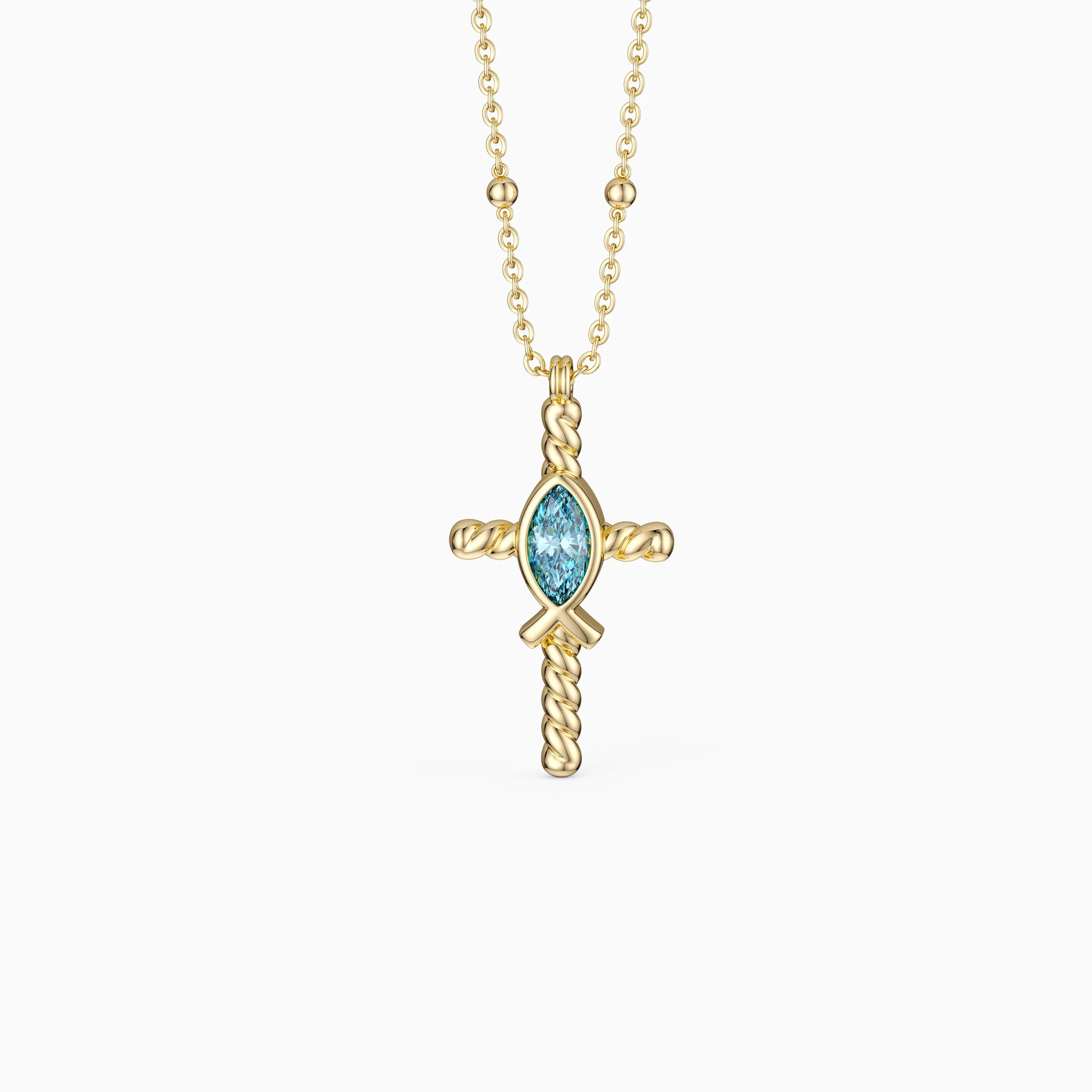 Jesus Fish And Cross Solitaire Necklace sold by Vanimy Jewelry