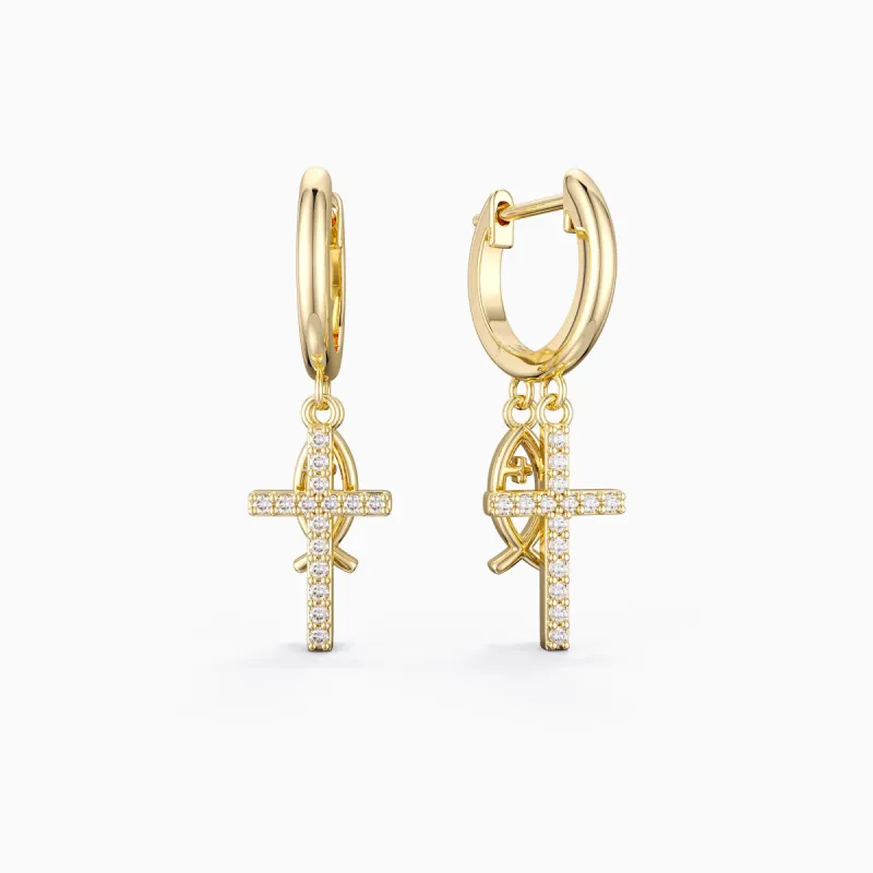 Sterling Silver Ichthys Cross Earrings sold by Vanimy Jewelry