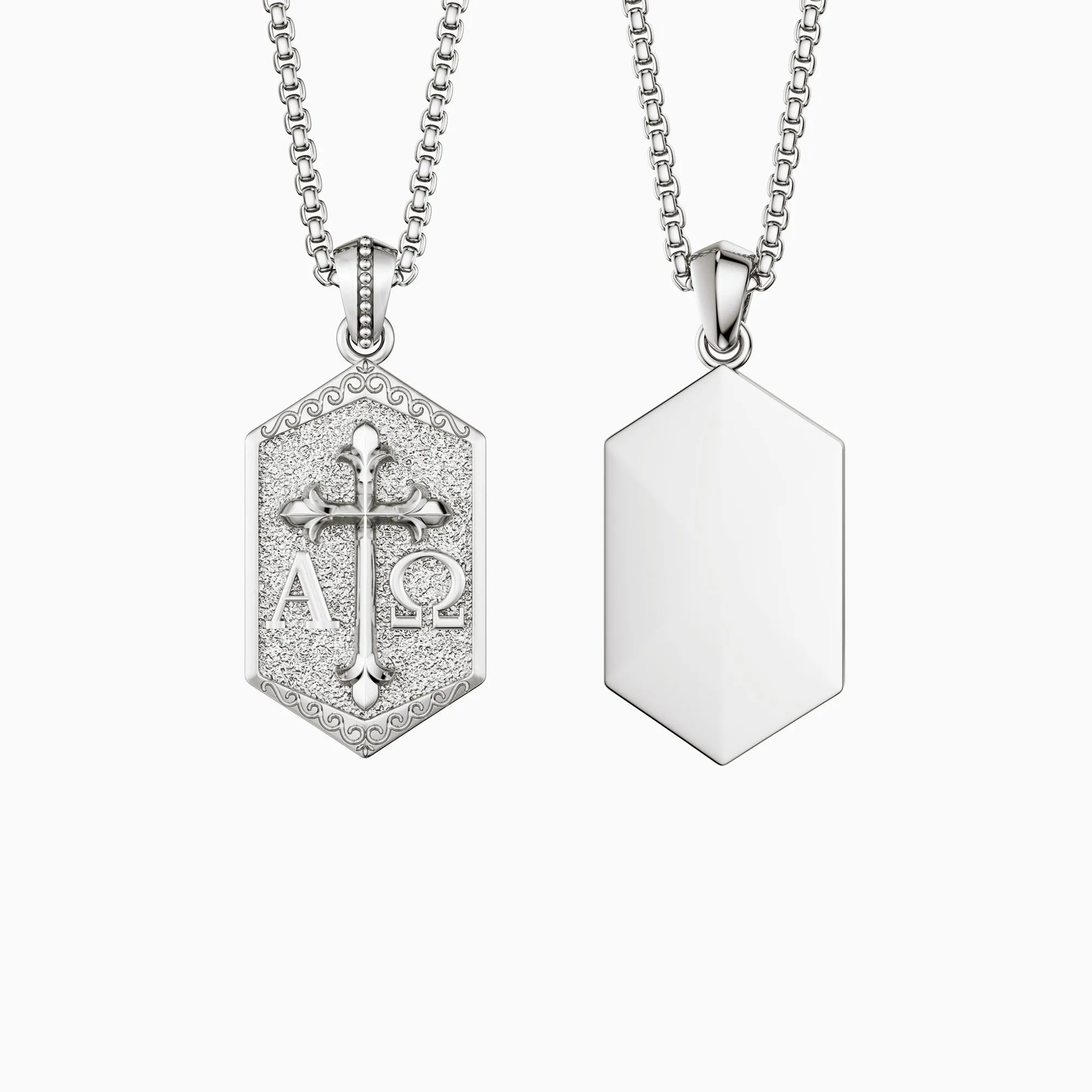 Personalized Hexagonal Alpha Omega Cross Medallion Necklace sold by Vanimy Jewelry
