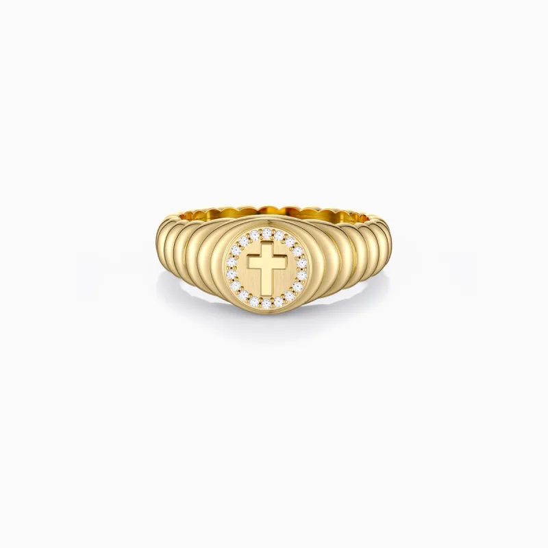 Cross Wavy Pinky Signet Ring sold by Vanimy Jewelry