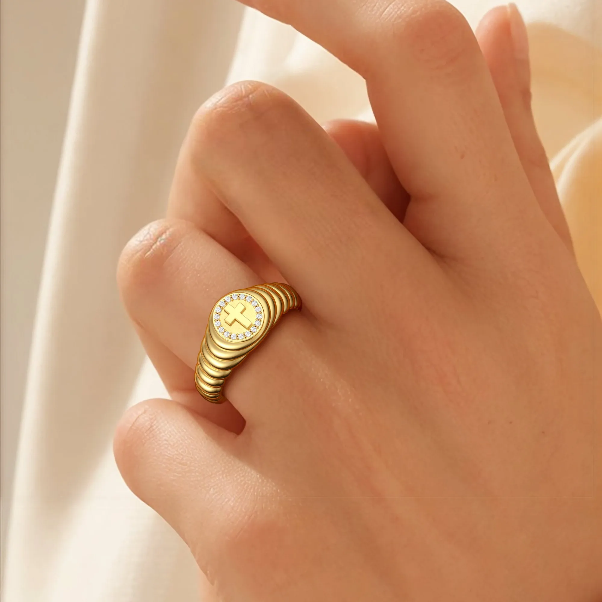 Cross Wavy Pinky Signet Ring sold by Vanimy Jewelry product image thumbnail 4