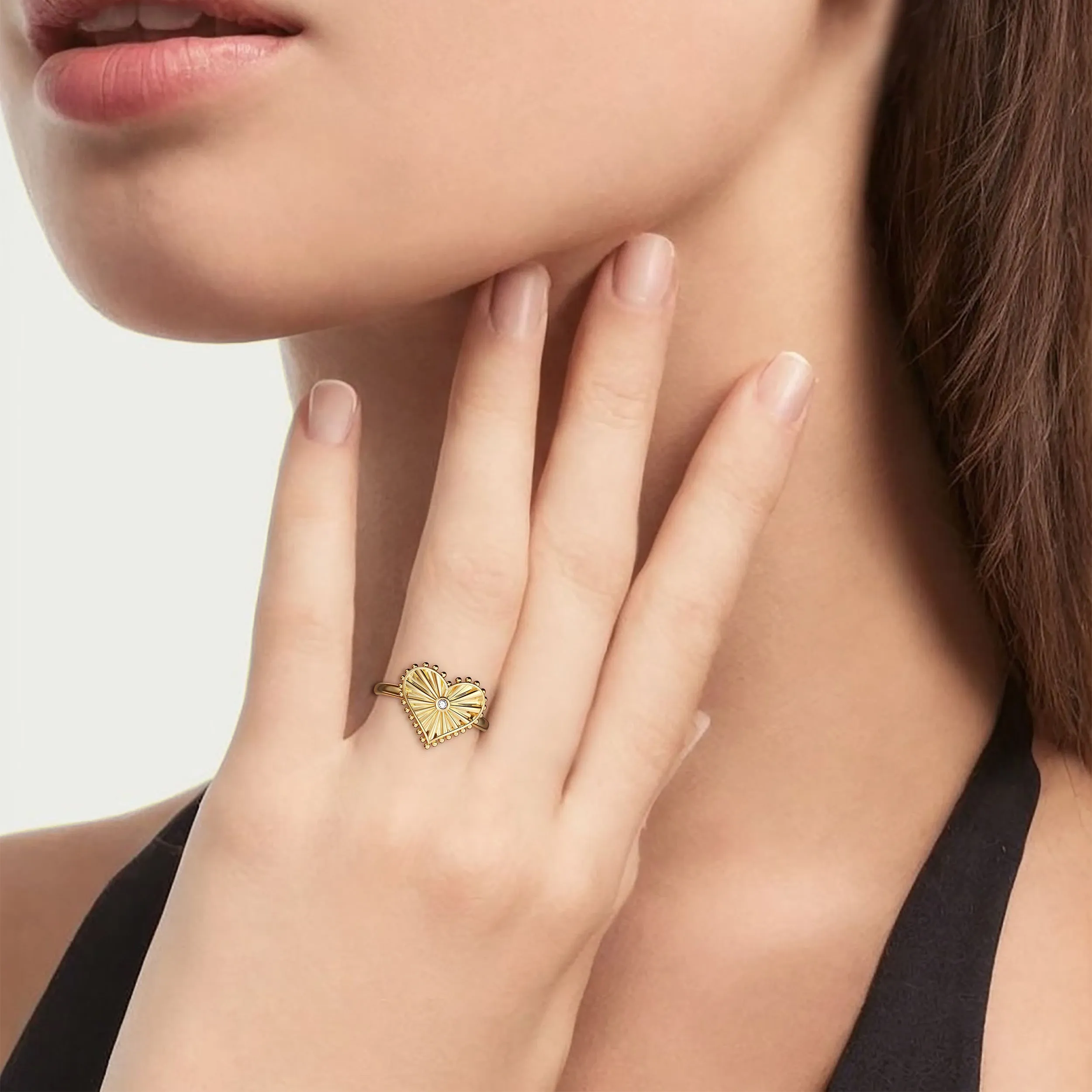 Beaded Heart with Radiating Sunbeam Statement Ring sold by Vanimy Jewelry product image thumbnail 2