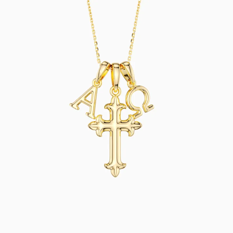 Alpha Omega Cross Pendant Necklace sold by Vanimy Jewelry