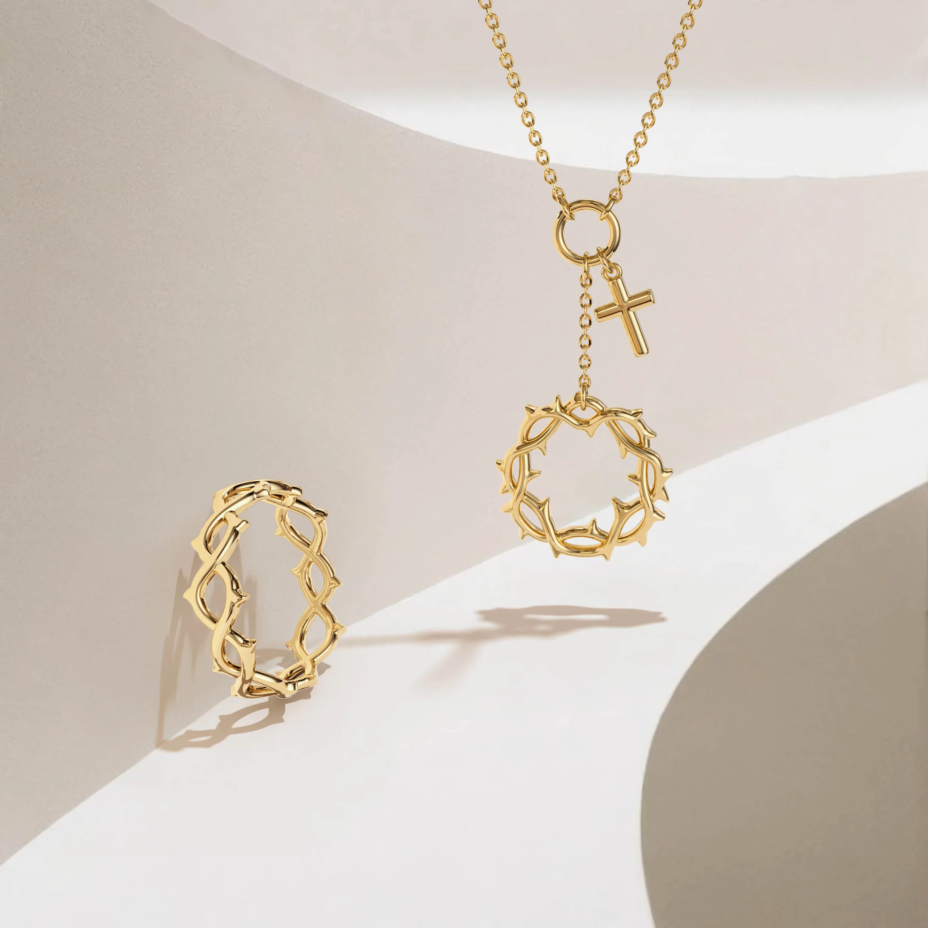 Gold Crown of Thorns Cross Necklace sold by Vanimy Jewelry product image thumbnail 5