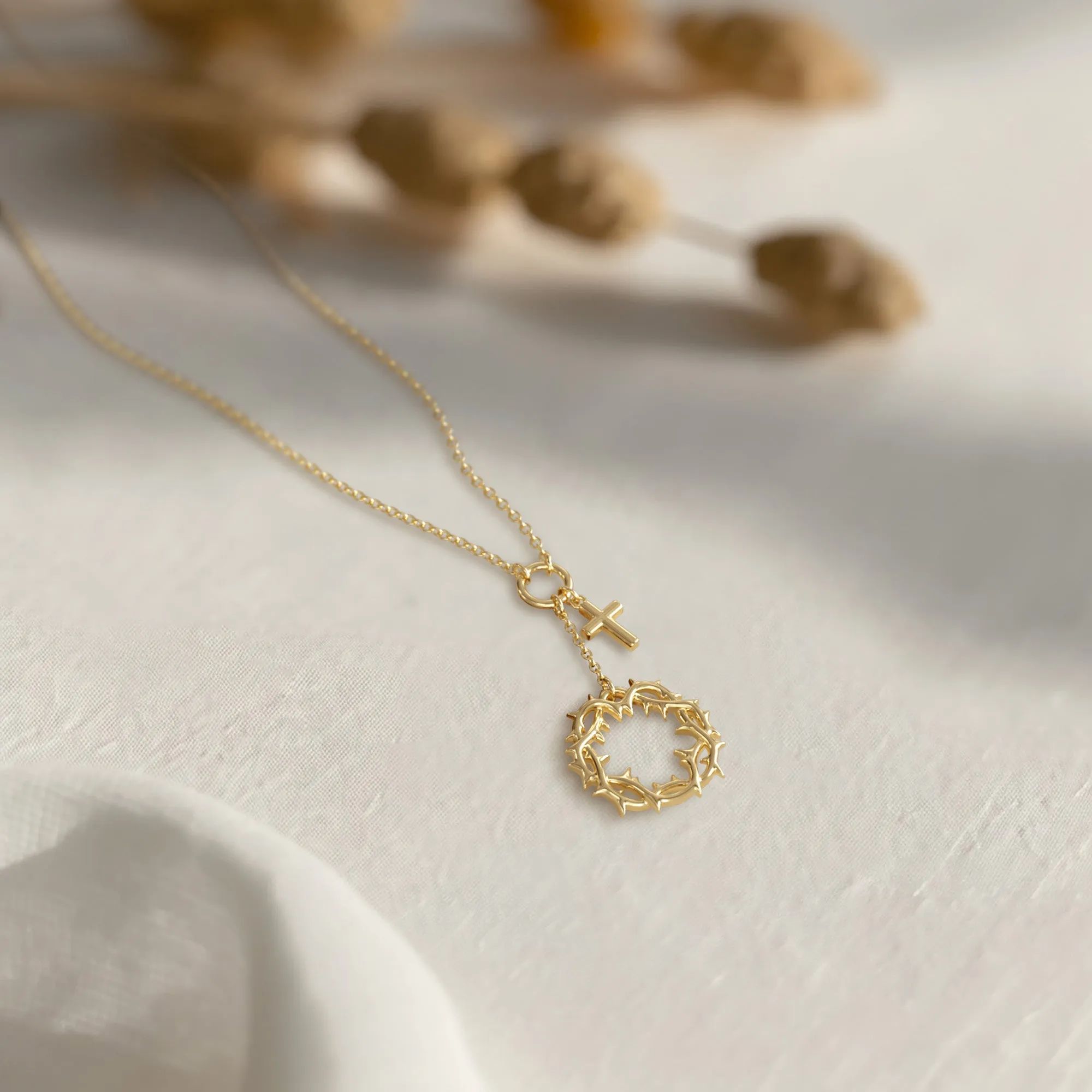 Gold Crown of Thorns Cross Necklace sold by Vanimy Jewelry product image thumbnail 4