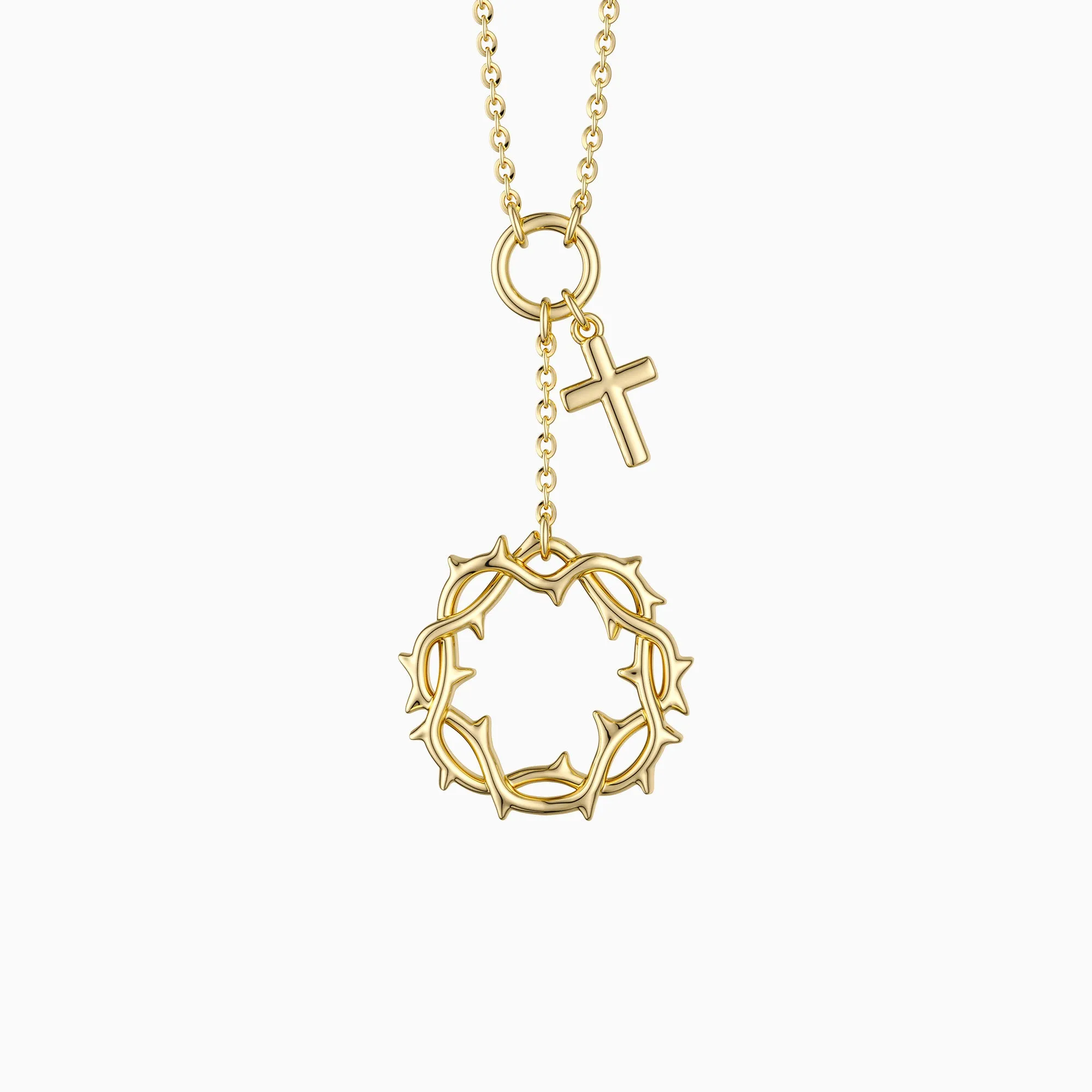 Gold Crown of Thorns Cross Necklace Parallel