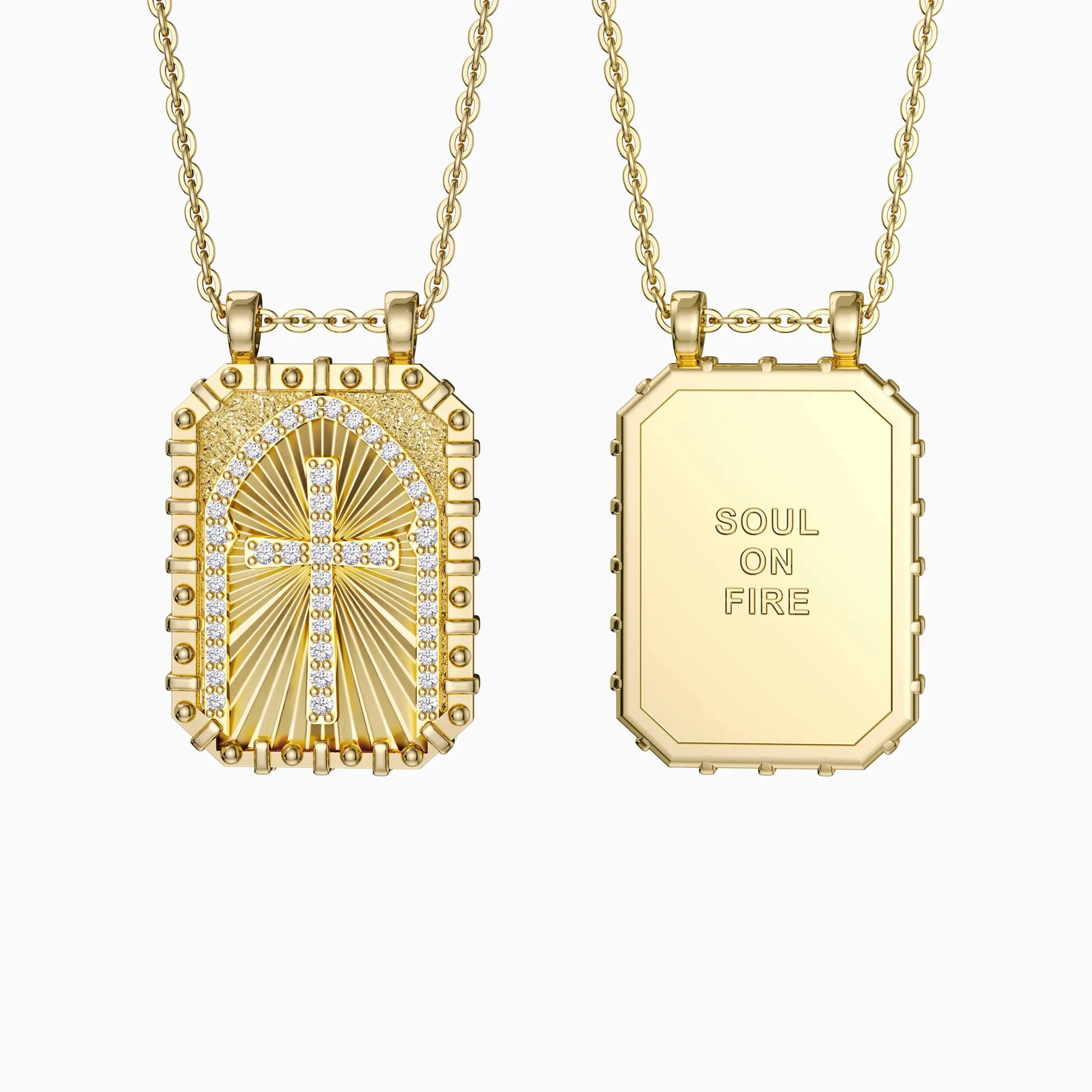 Soul On Fire Cross Medallion Pendant Engraved Necklace sold by Vanimy Jewelry