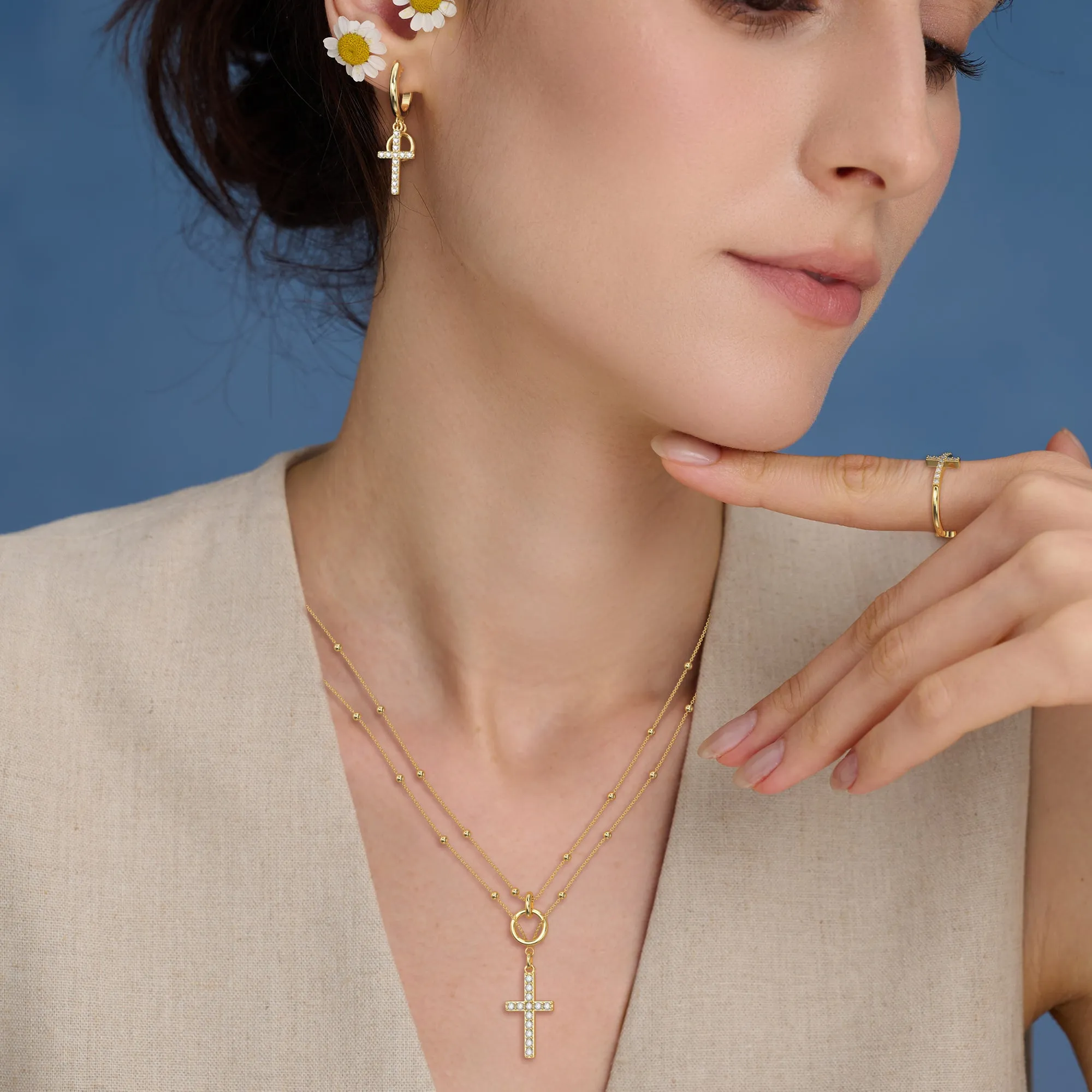 Gold Layered Circle Cross Earrings sold by Vanimy Jewelry product image thumbnail 3