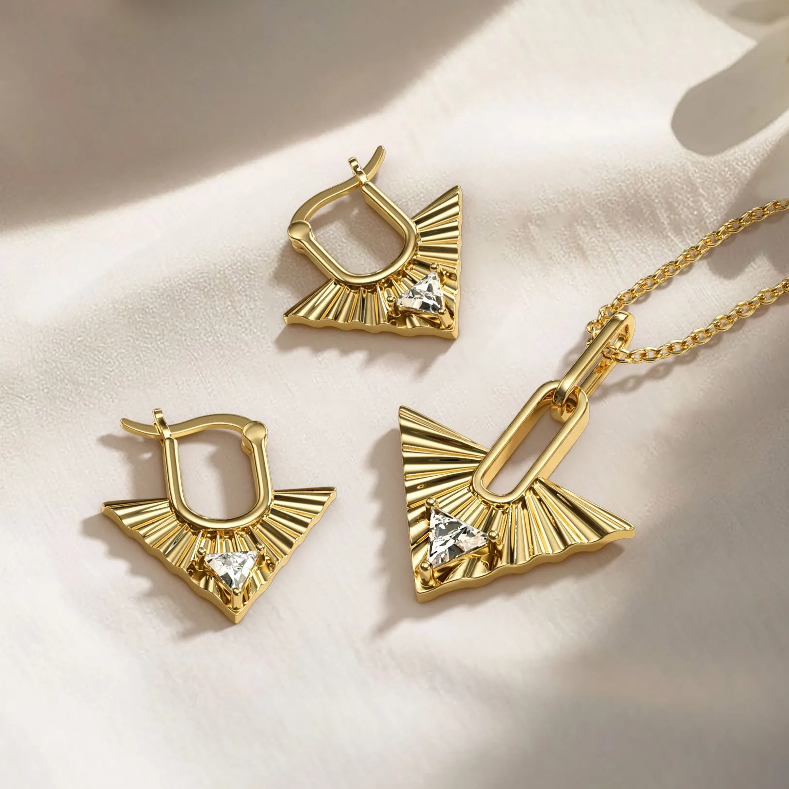 Radiating Triangle Wave Trillion Cut Pendant Necklace sold by Vanimy Jewelry product image thumbnail 4