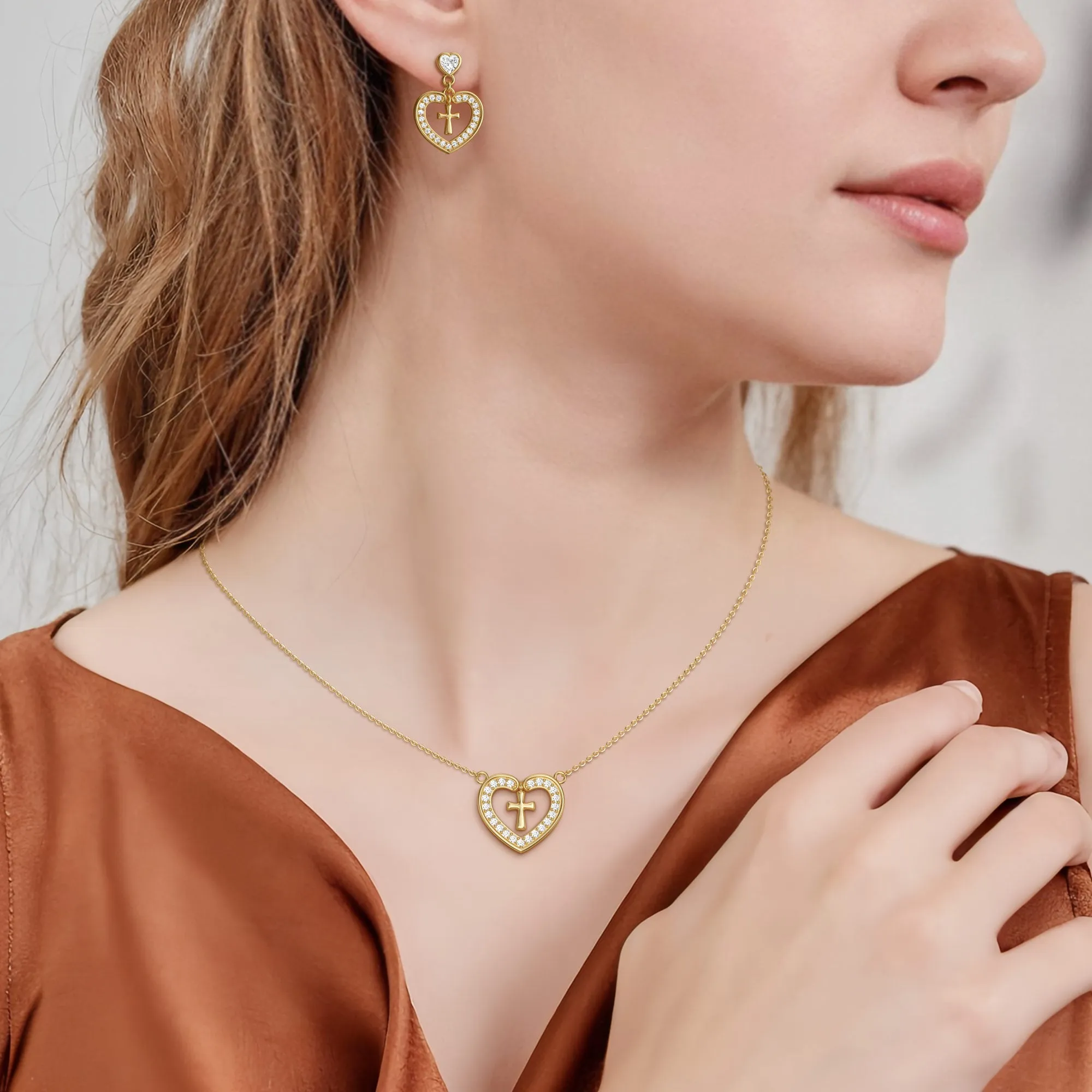 Divine Love Dangling Cross Heart Necklace sold by Vanimy Jewelry product image thumbnail 3