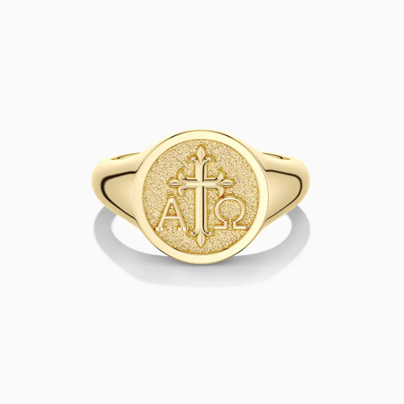 Alpha Omega Cross Signet Ring sold by Vanimy Jewelry