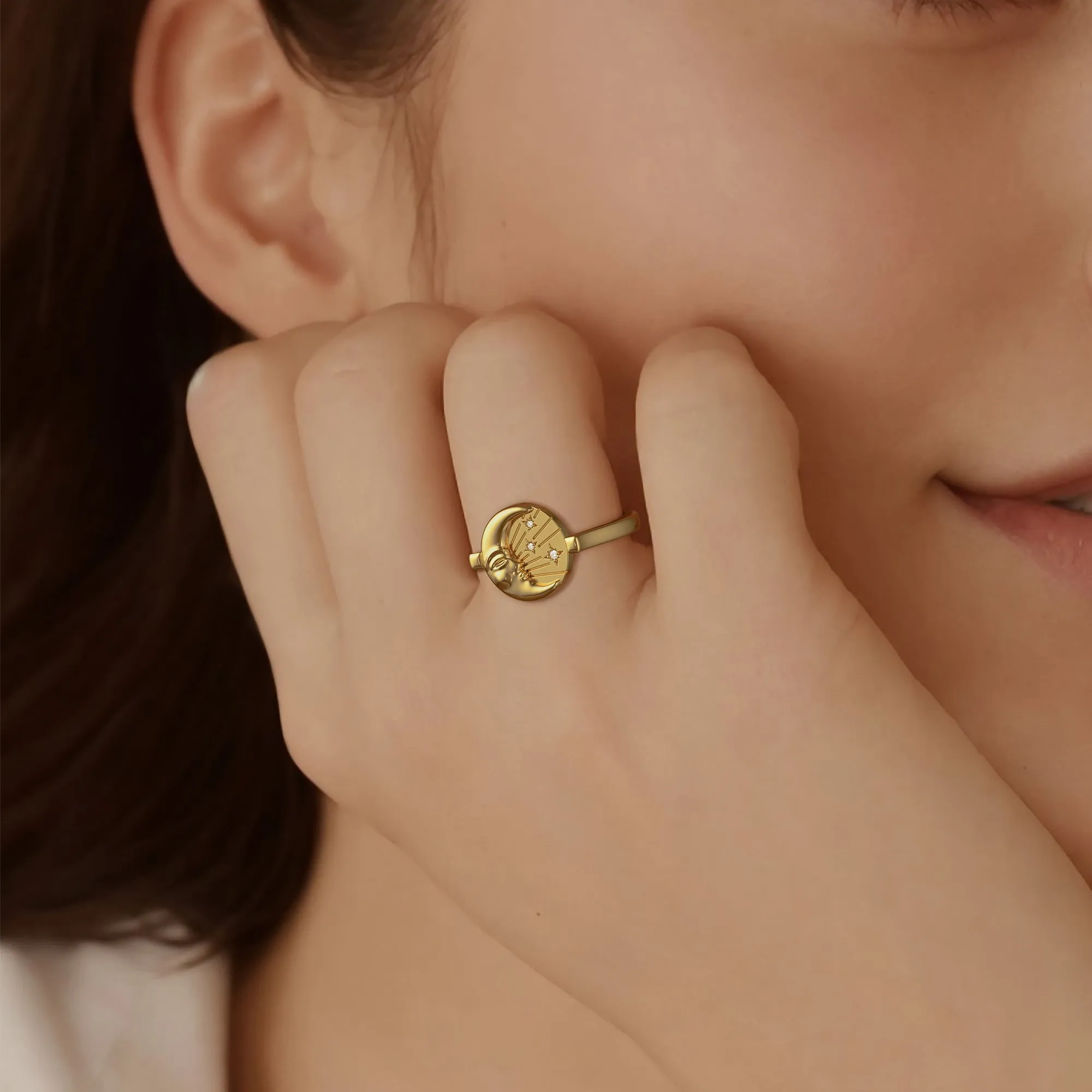 Kissing Moon and Star Signet Pinky Ring sold by Vanimy Jewelry product image thumbnail 2