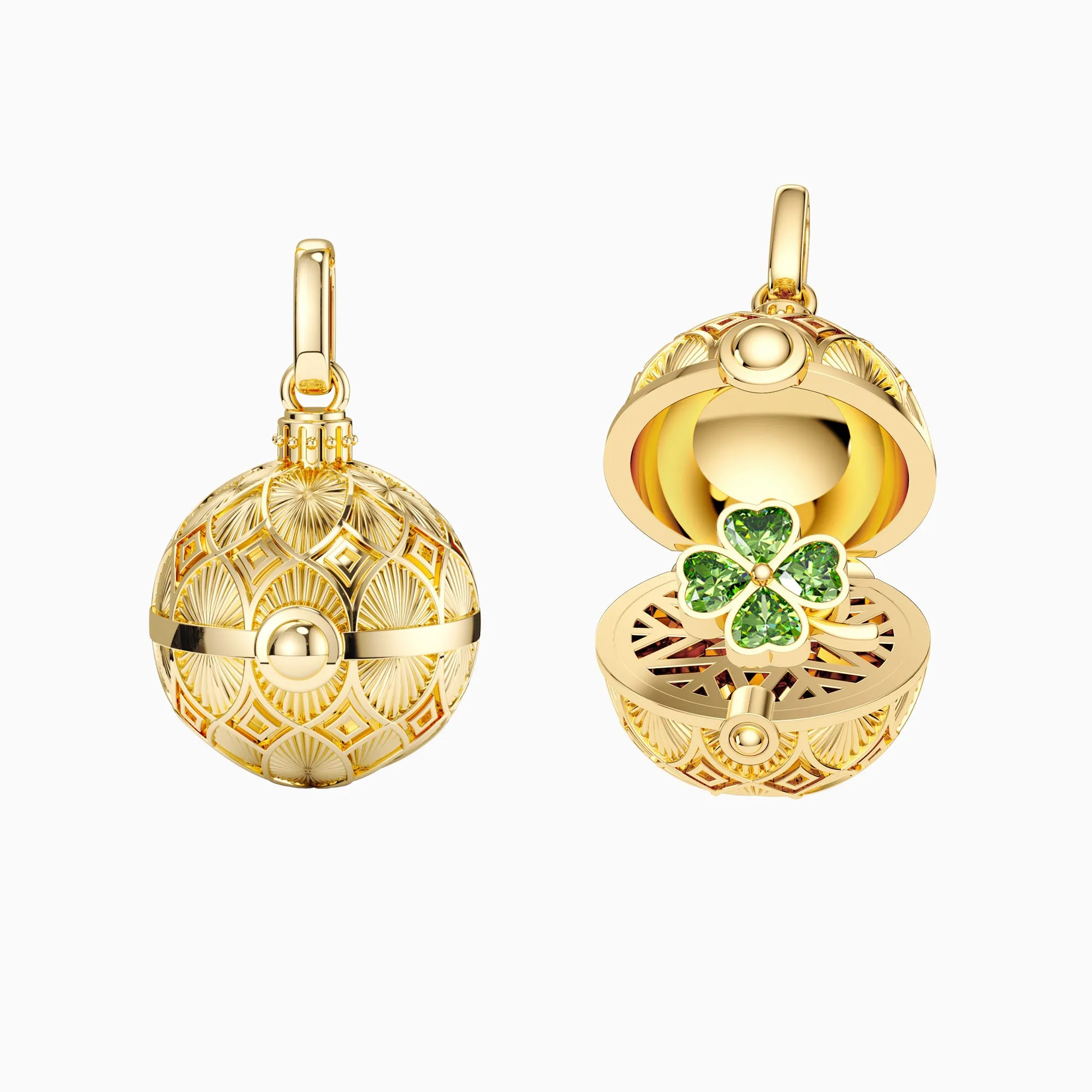 Good Luck Four Leaf Clover Amulet Christmas Ball Locket Pendant sold by Vanimy Jewelry