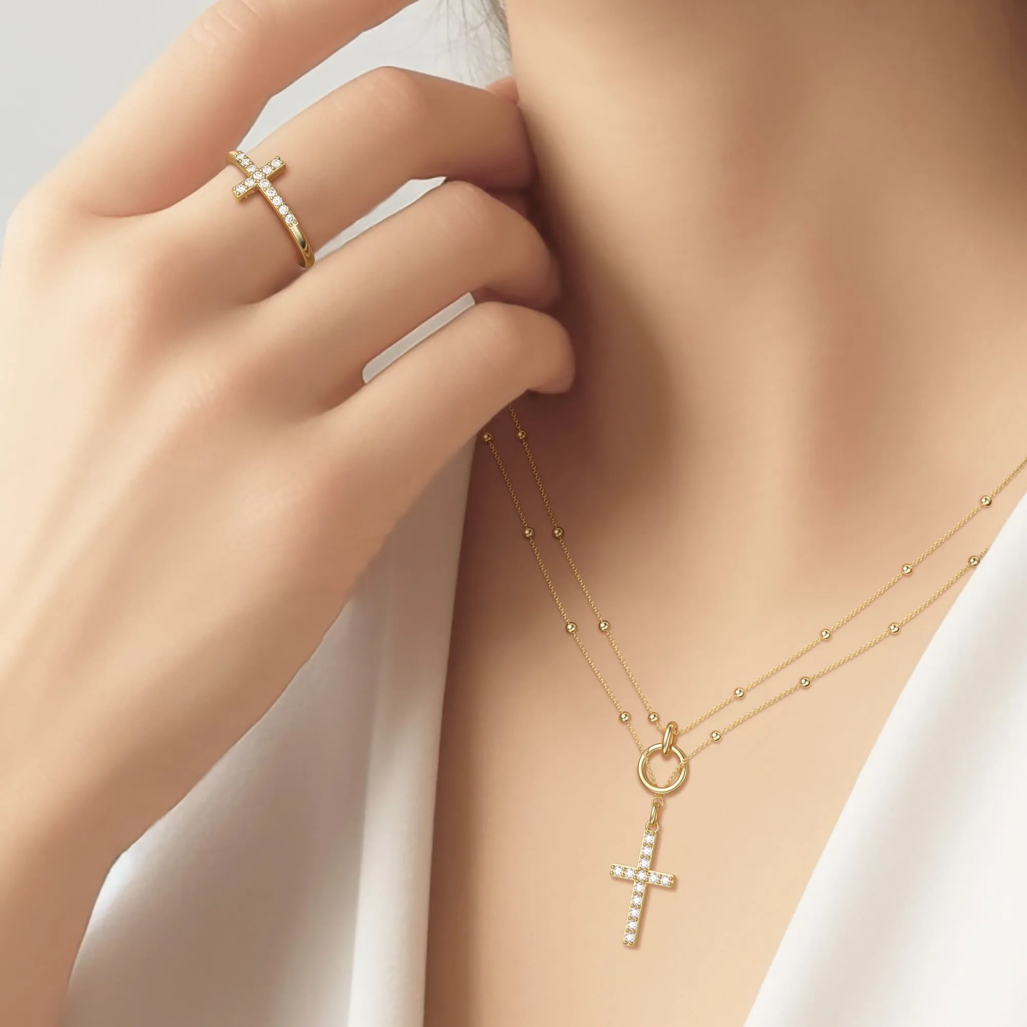 Gold Layered Circle Cross Necklace sold by Vanimy Jewelry product image thumbnail 4