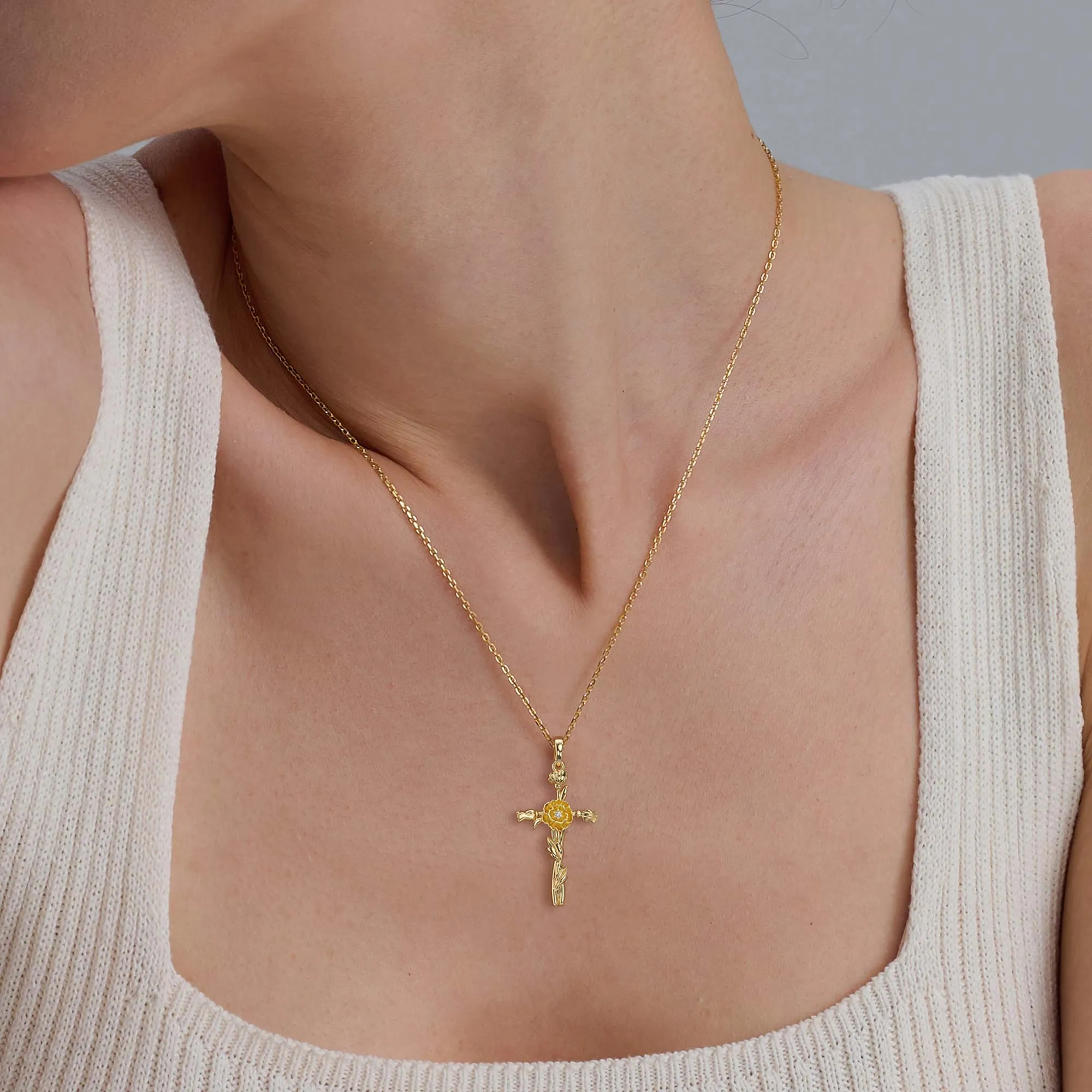 Floral Cross August Poppy Birth Flower Necklace sold by Vanimy Jewelry product image thumbnail 2