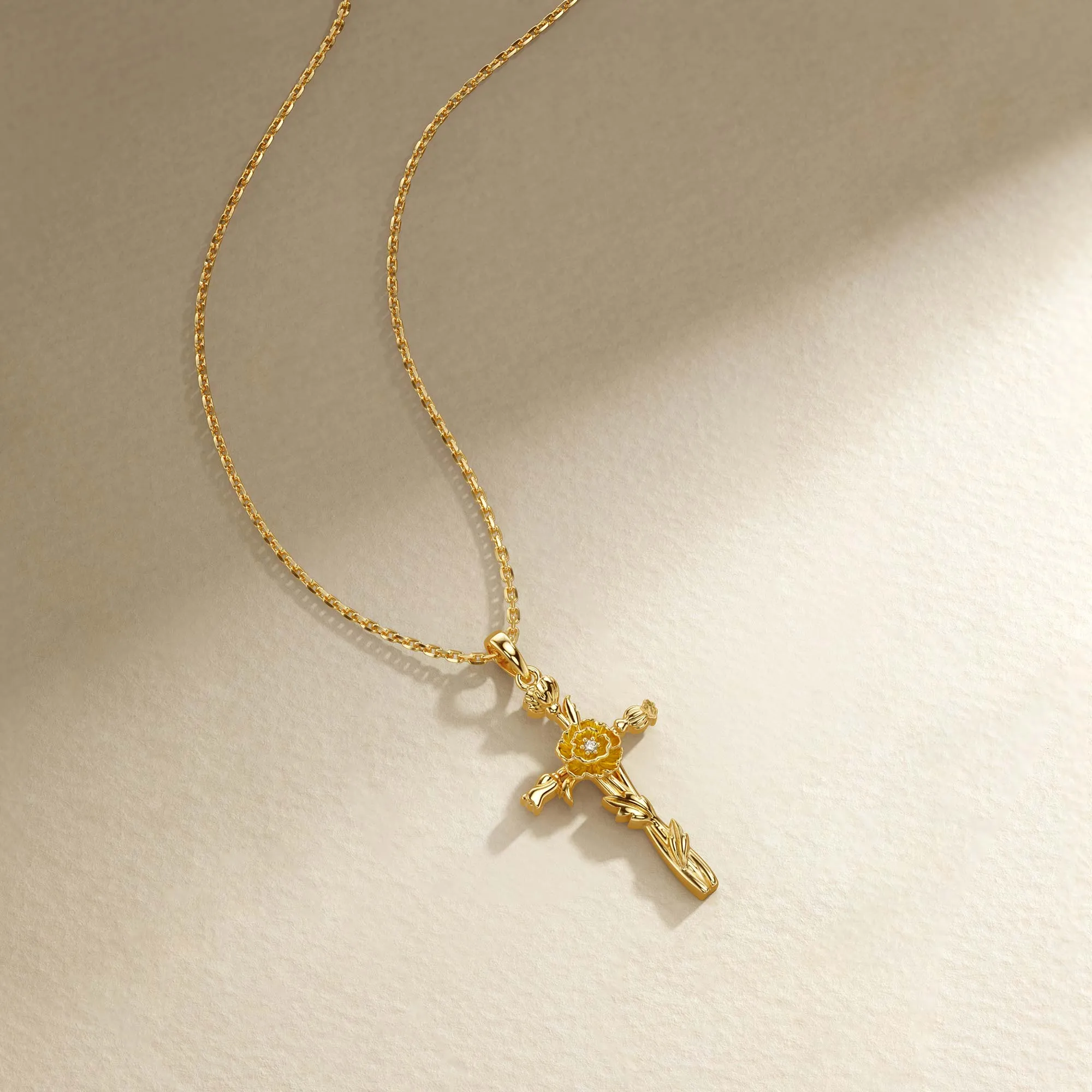 Floral Cross August Poppy Birth Flower Necklace sold by Vanimy Jewelry product image thumbnail 4