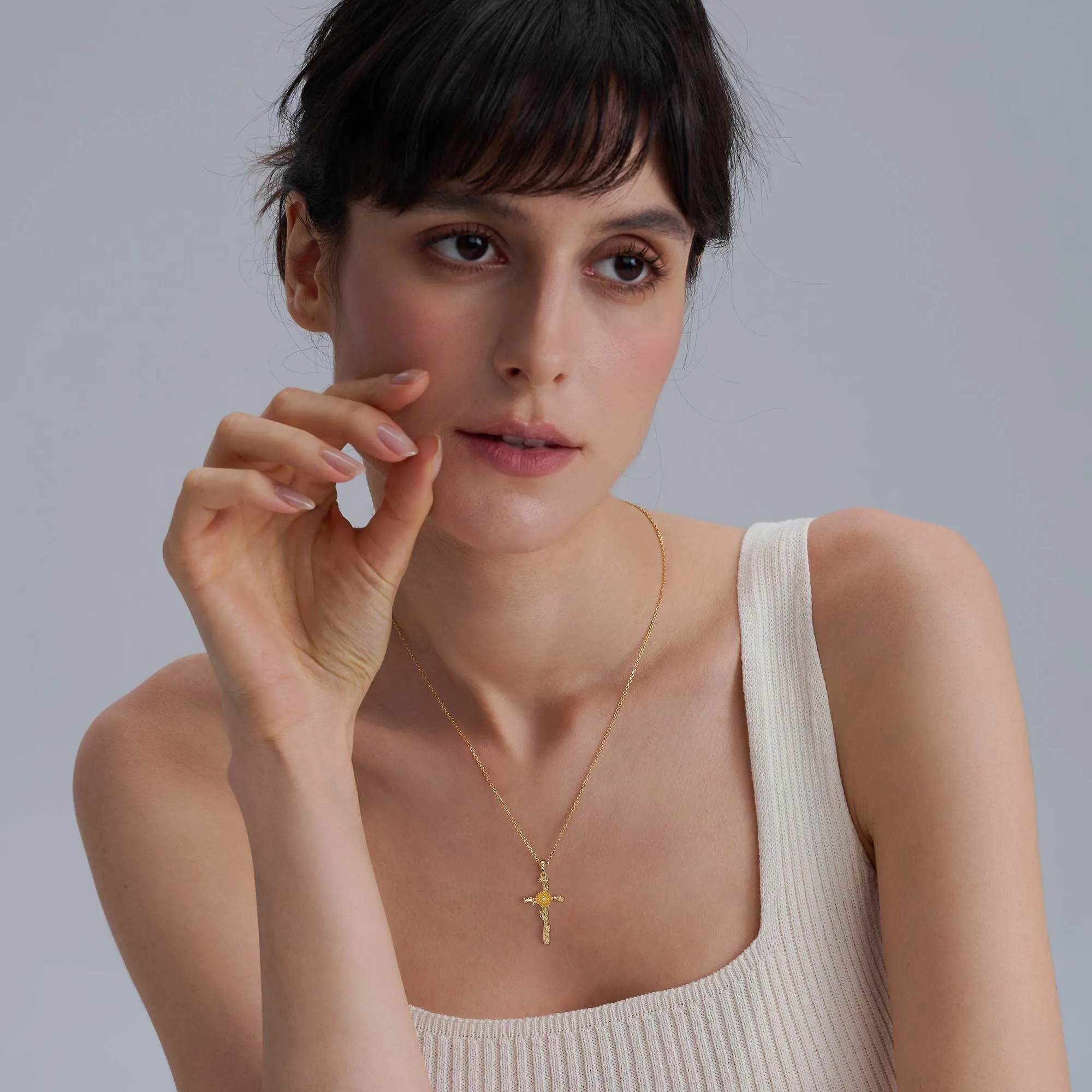 Floral Cross August Poppy Birth Flower Necklace sold by Vanimy Jewelry product image thumbnail 3