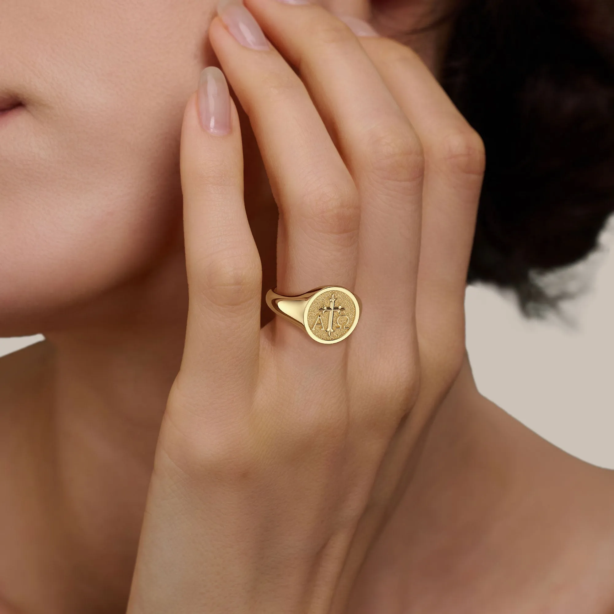 Personalized Alpha Omega Cross Signet Ring sold by Vanimy Jewelry product image thumbnail 3