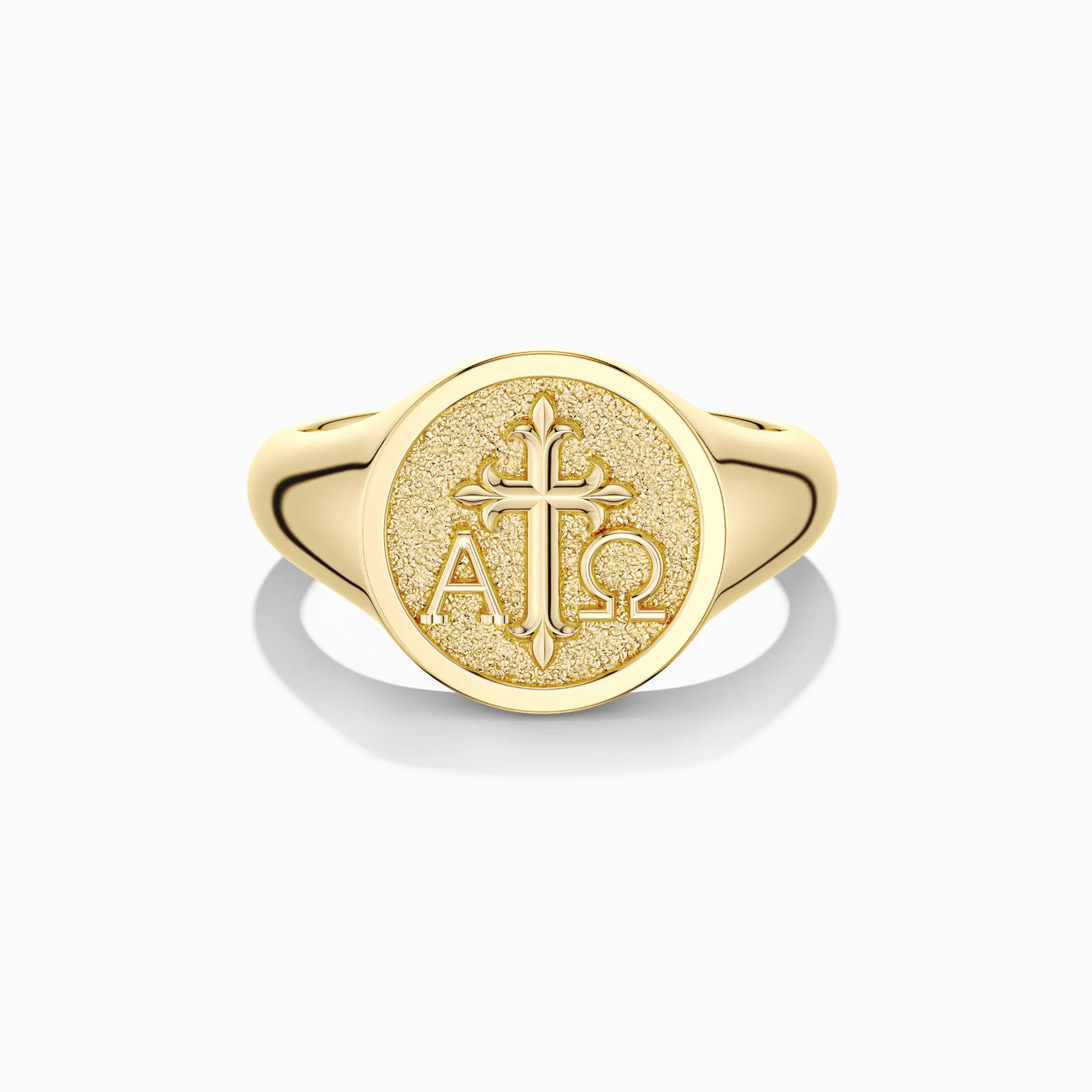 Personalized Alpha Omega Cross Signet Ring sold by Vanimy Jewelry