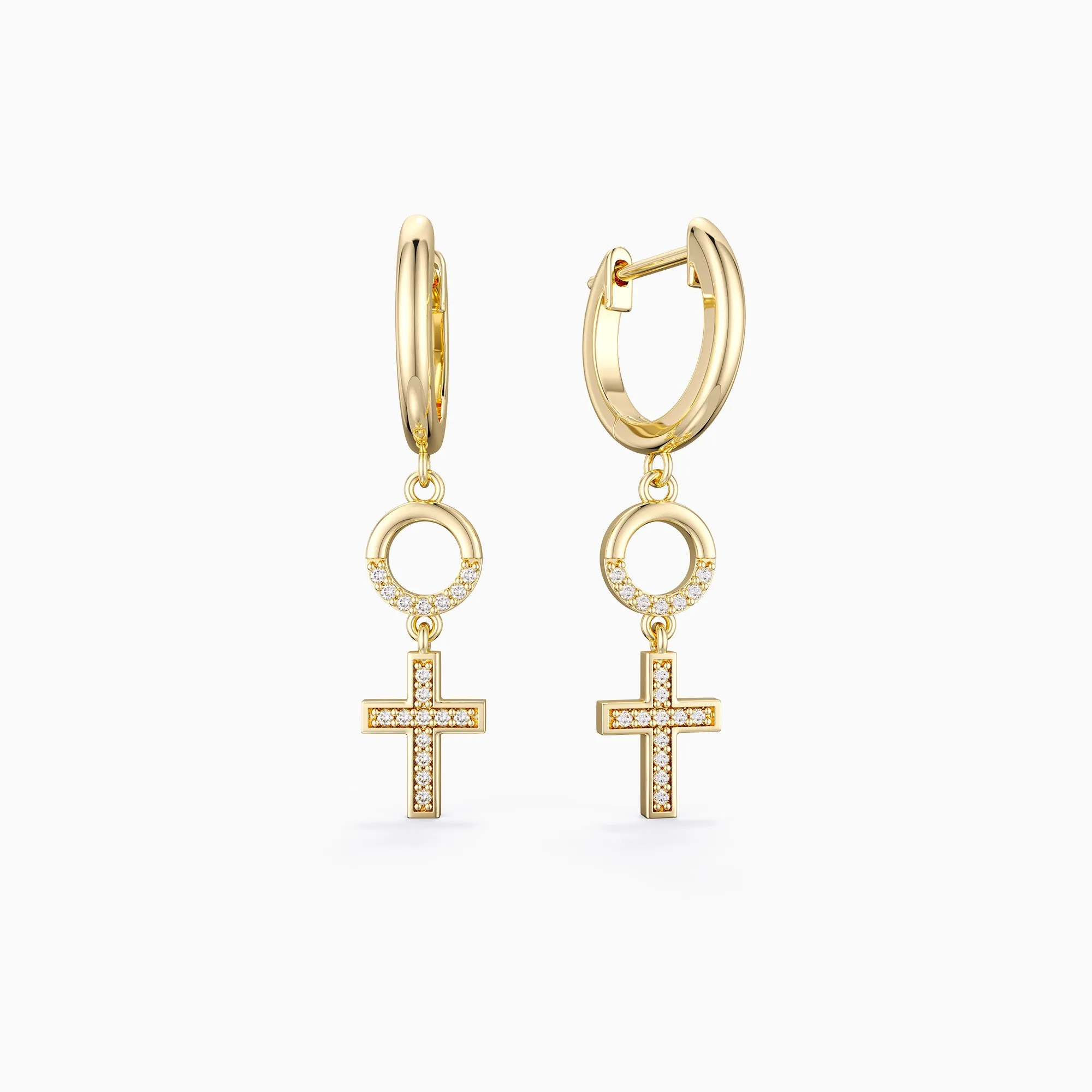 Gold Circle Cross Earrings sold by Vanimy Jewelry