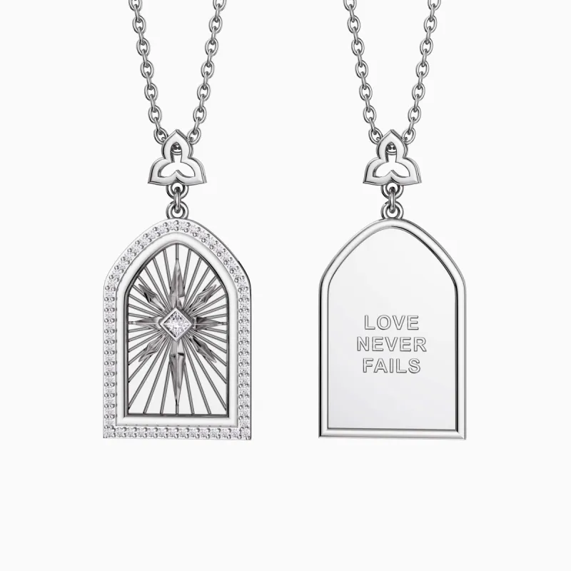Love Never Fails Cross Medallion Pendant Engraved Necklace sold by Vanimy Jewelry