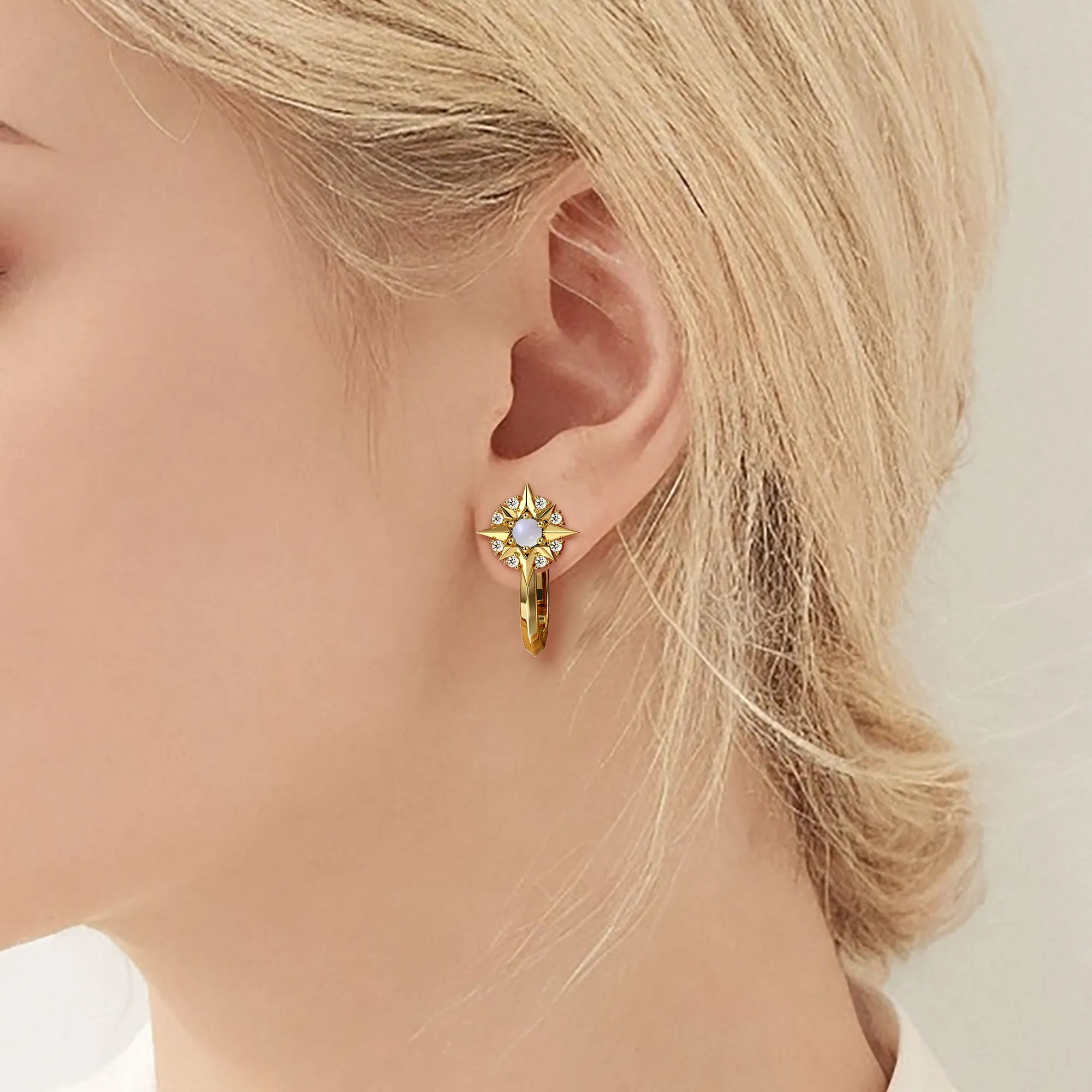 Ad Astra Per Aspera North Star Moonstone CZ Hoop Earrings sold by Vanimy Jewelry product image thumbnail 2