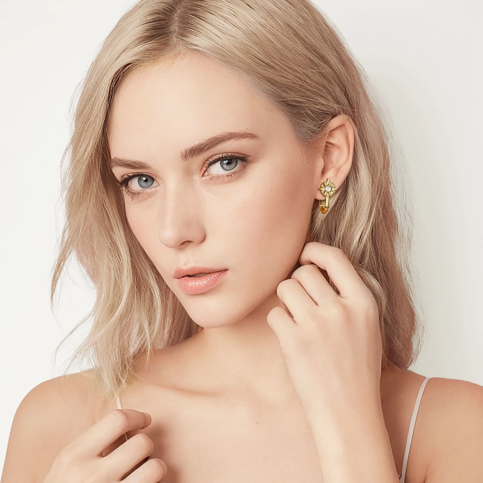 Ad Astra Per Aspera North Star Moonstone CZ Hoop Earrings sold by Vanimy Jewelry product image thumbnail 3