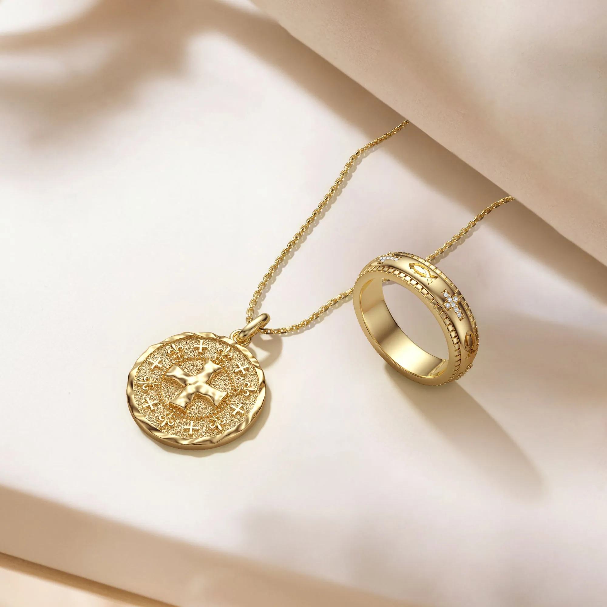 Gothic Liquid Lava Cross Fleur-de-Lis Medallion Necklace sold by Vanimy Jewelry product image thumbnail 3