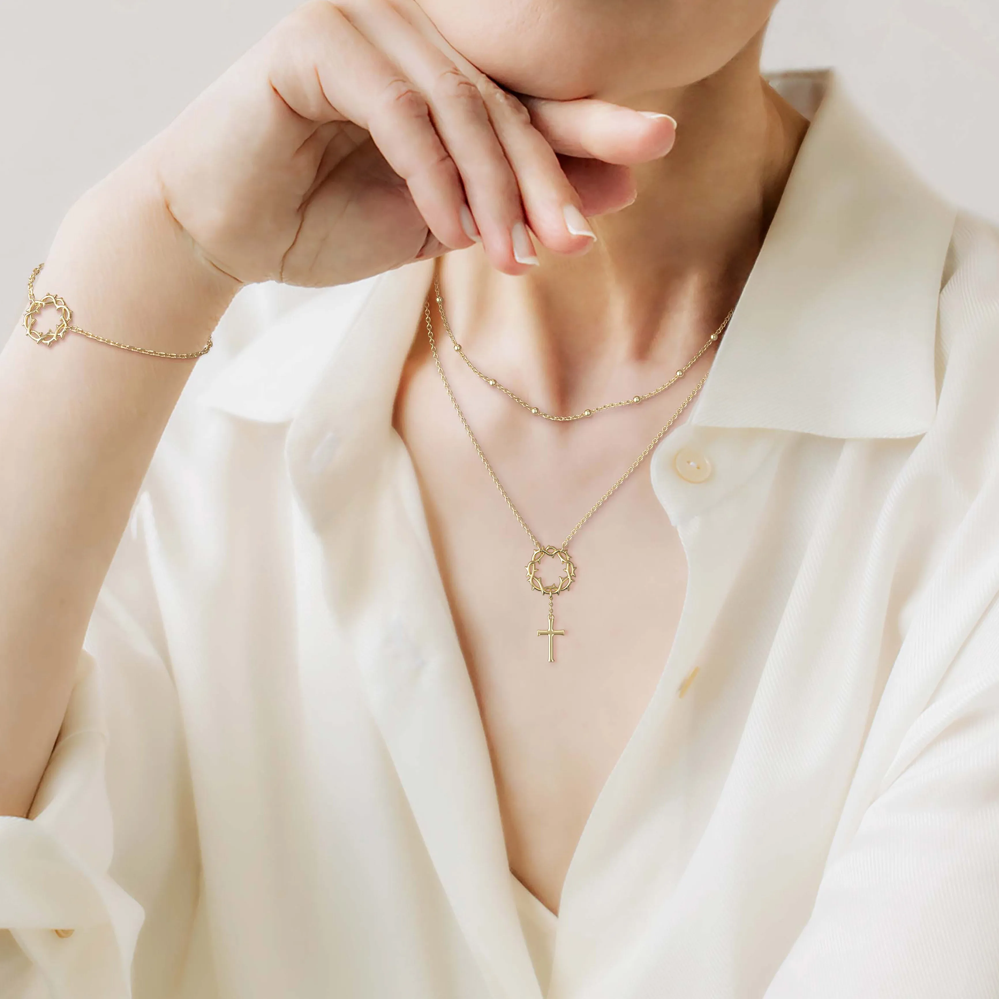 Crown of Thorns Cross Necklace sold by Vanimy Jewelry product image thumbnail 5