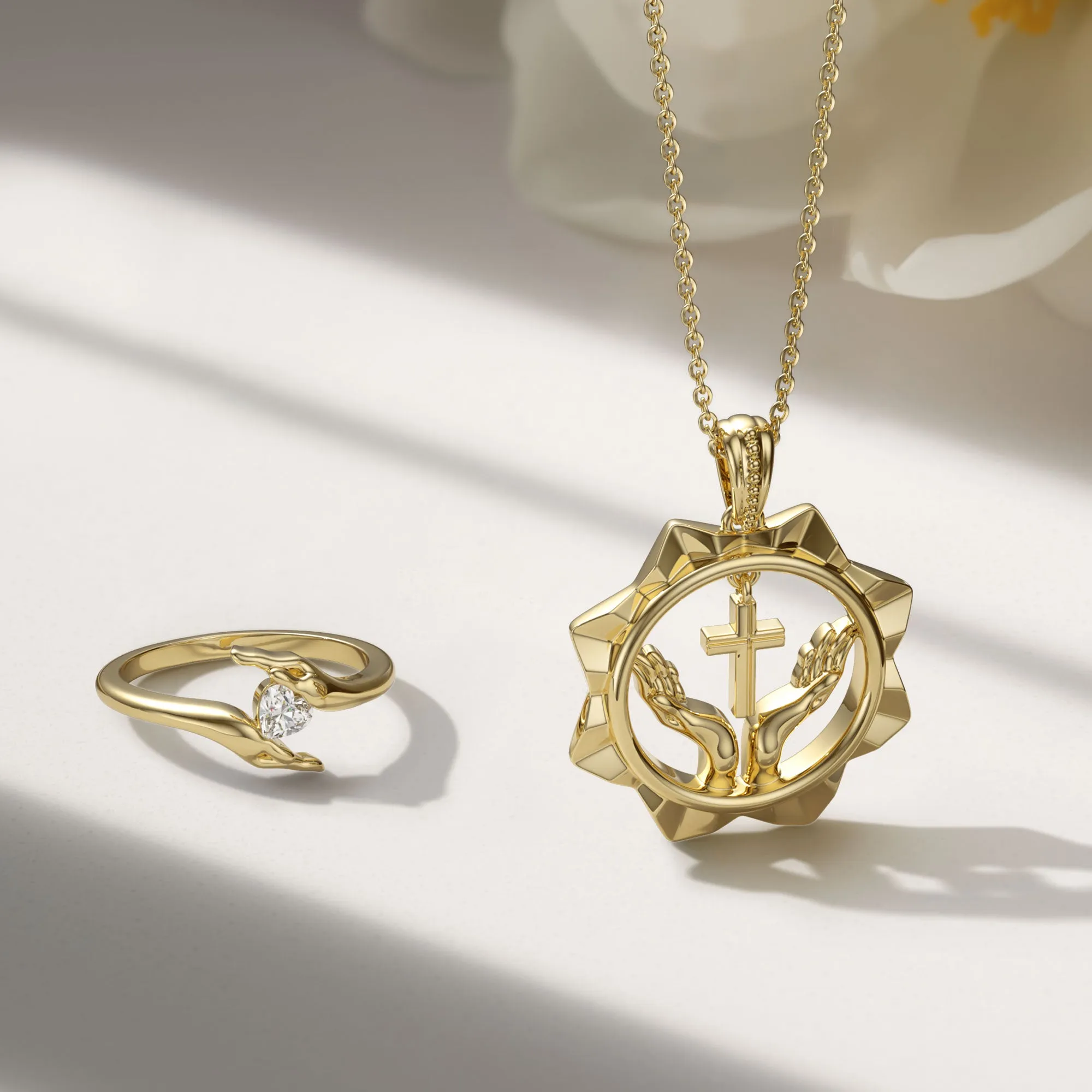 Divine Radiance Praying Hands Cross Pendant Necklace sold by Vanimy Jewelry product image thumbnail 3